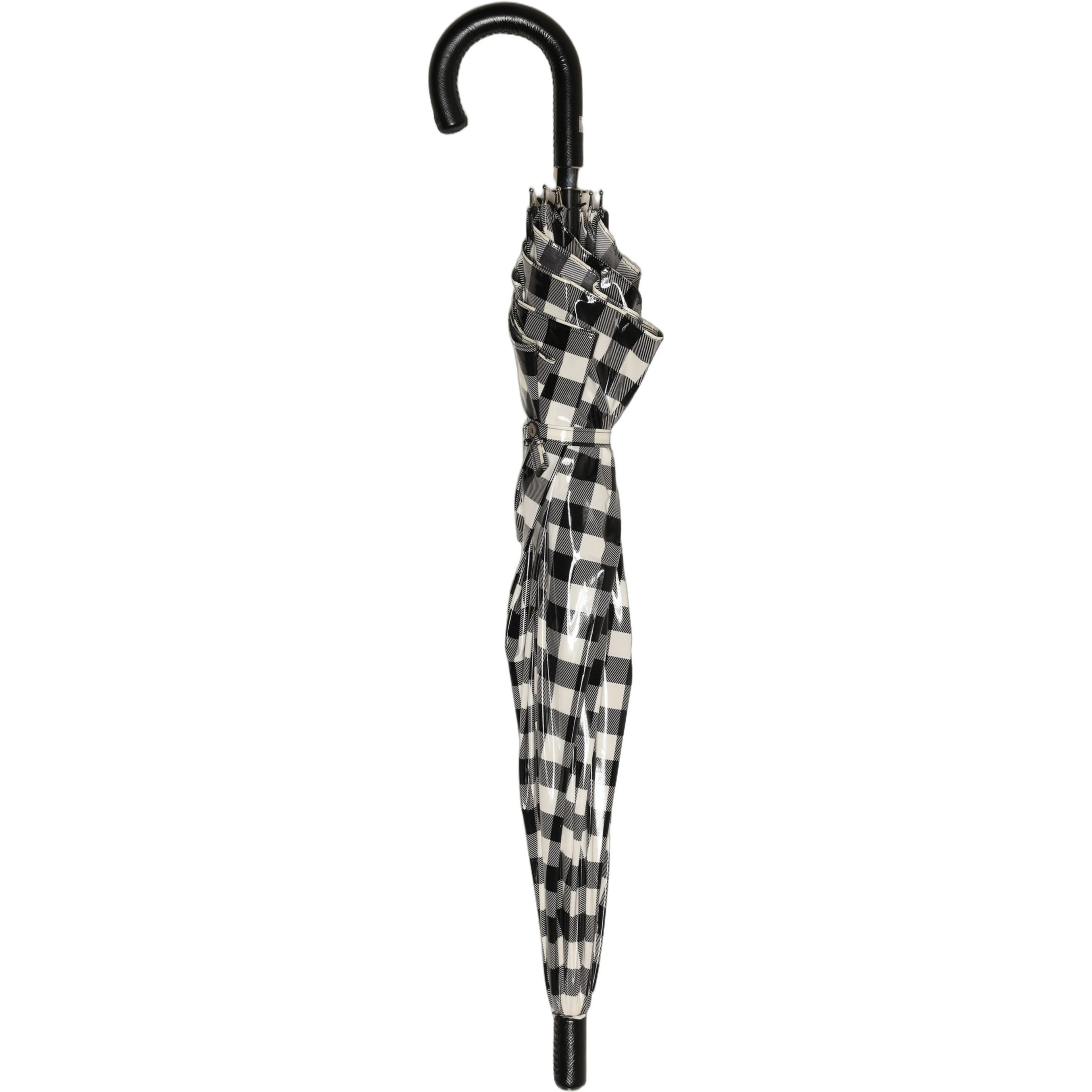 Black White Gingham Check Cotton Long Handle Umbrella