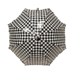 Black White Gingham Check Cotton Long Handle Umbrella