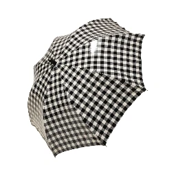 Black White Gingham Check Cotton Long Handle Umbrella