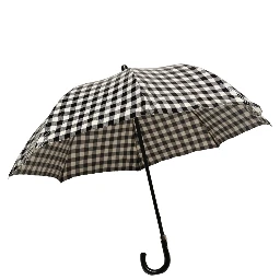 Black White Gingham Check Cotton Long Handle Umbrella