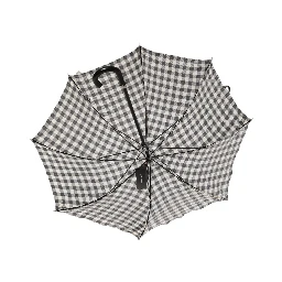 Black White Gingham Check Cotton Long Handle Umbrella