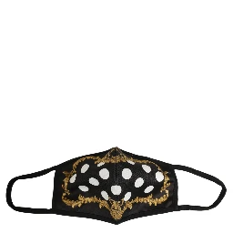 Black Baroque Print Polka Dot Elastic Ear Strap Face Mask