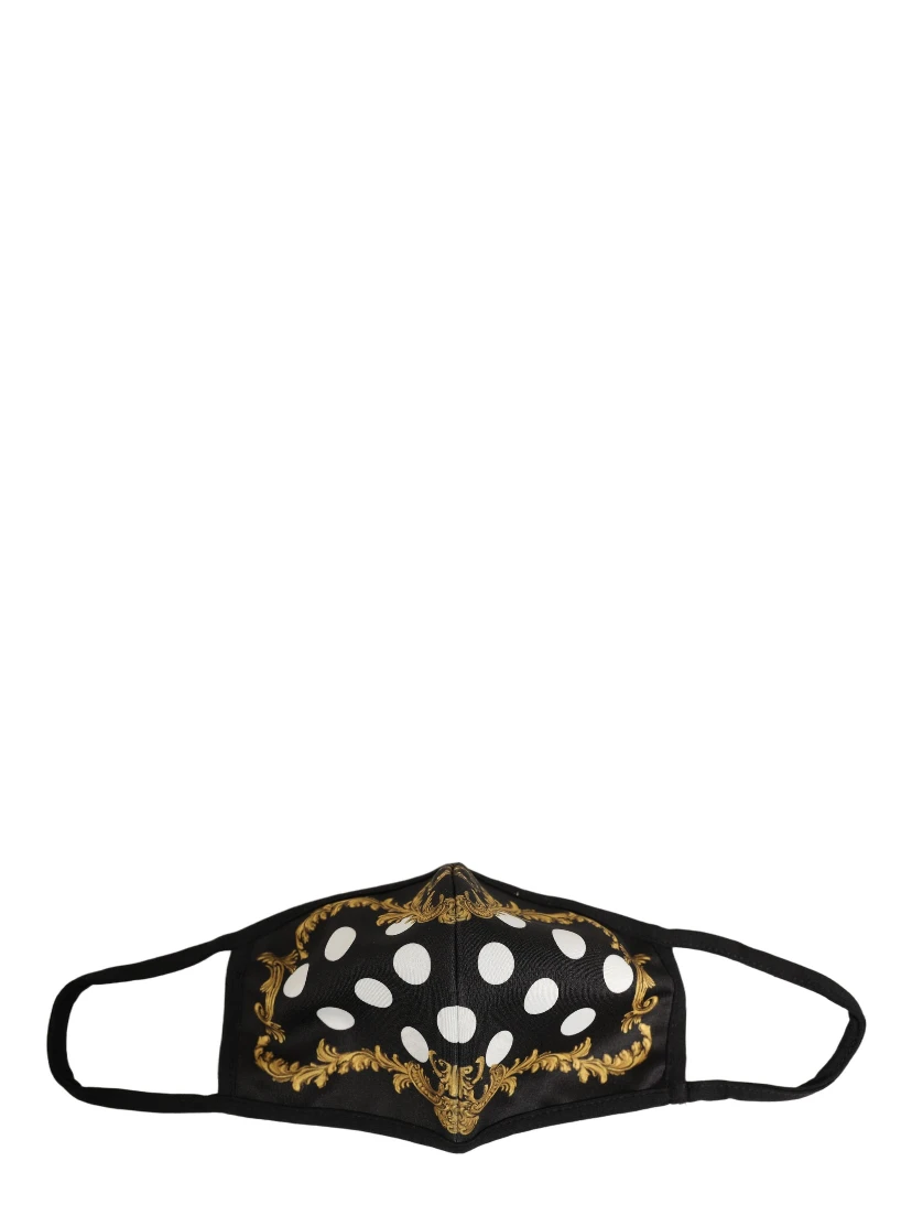 Black Baroque Print Polka Dot Elastic Ear Strap Face Mask