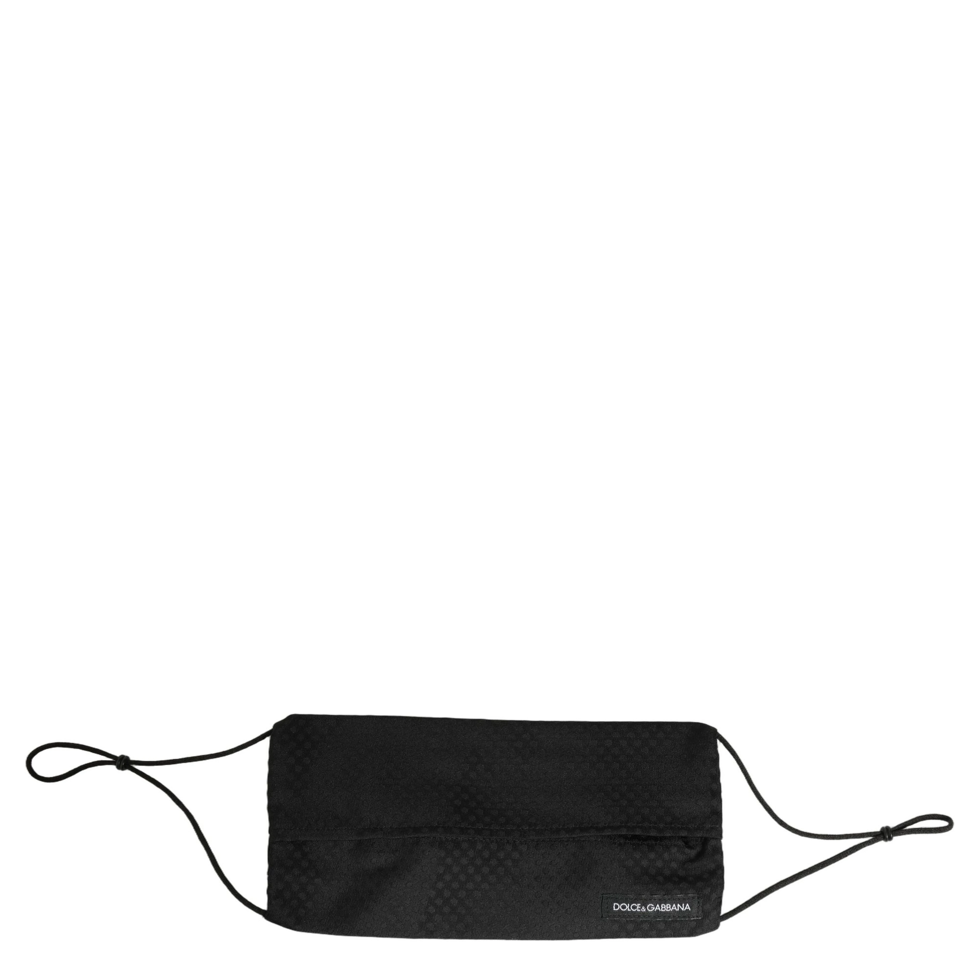 Black Silk Patterned Pleated Elastic Ear Strap Face Mask