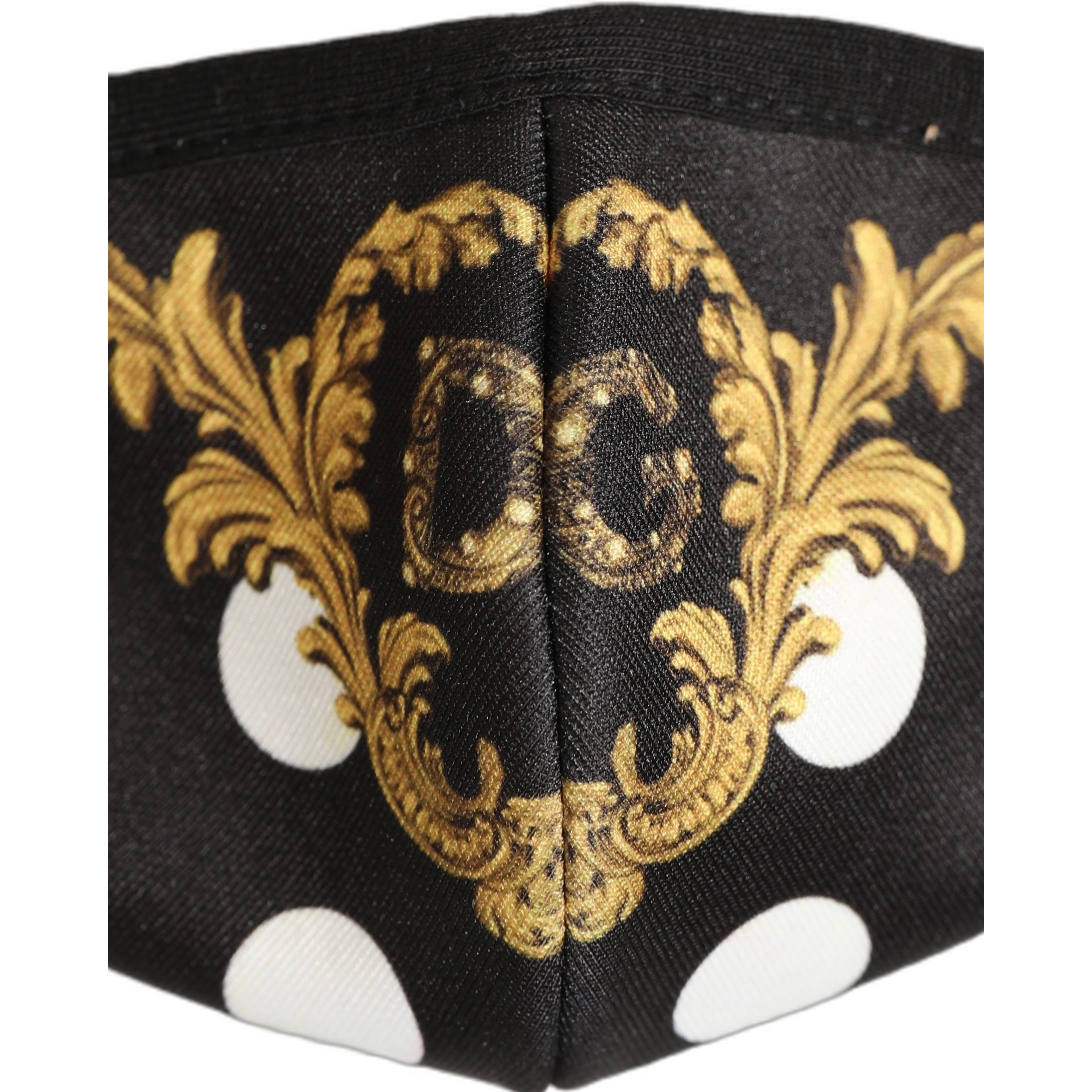 Black Baroque Print Polka Dot Elastic Ear Strap Face Mask