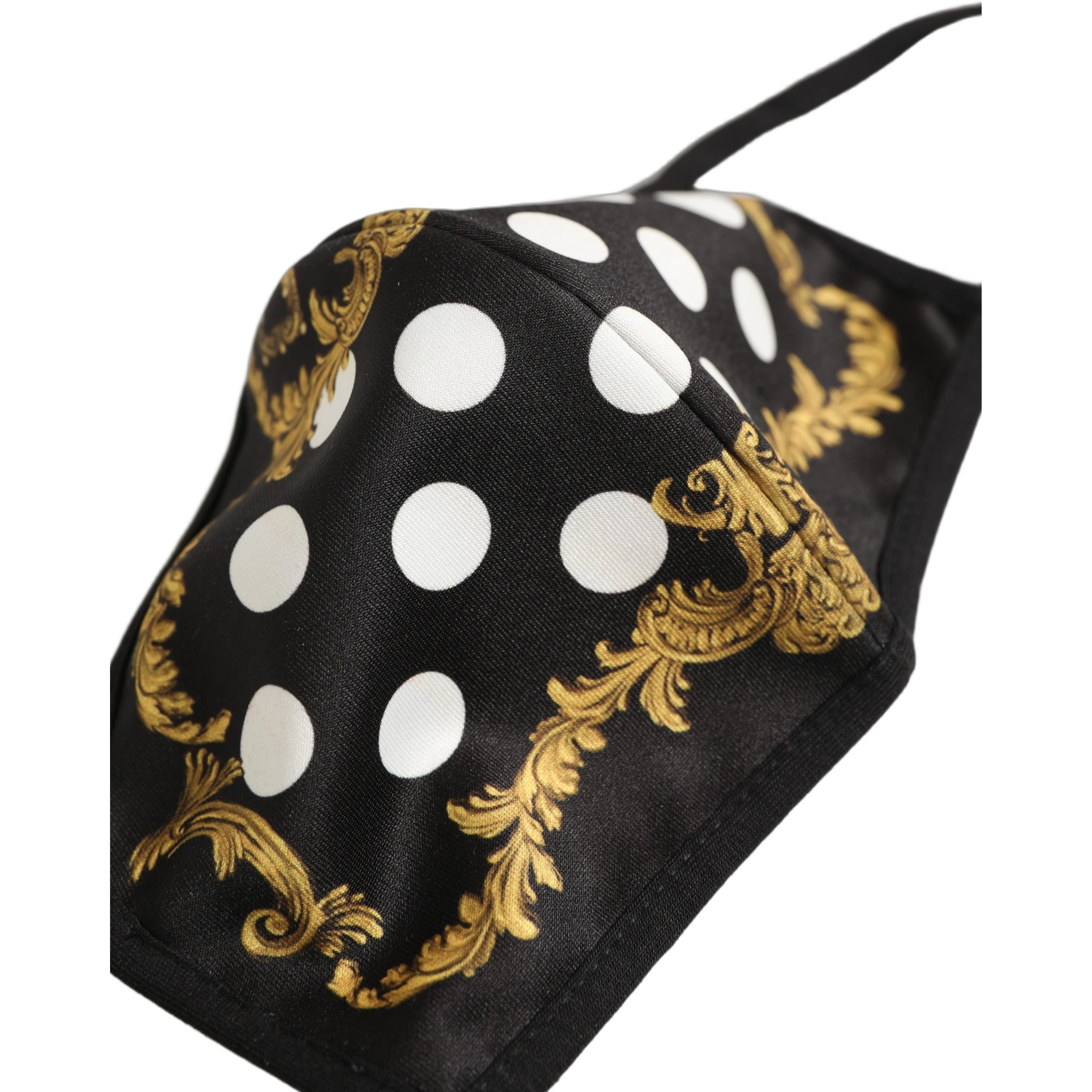 Black Baroque Print Polka Dot Elastic Ear Strap Face Mask