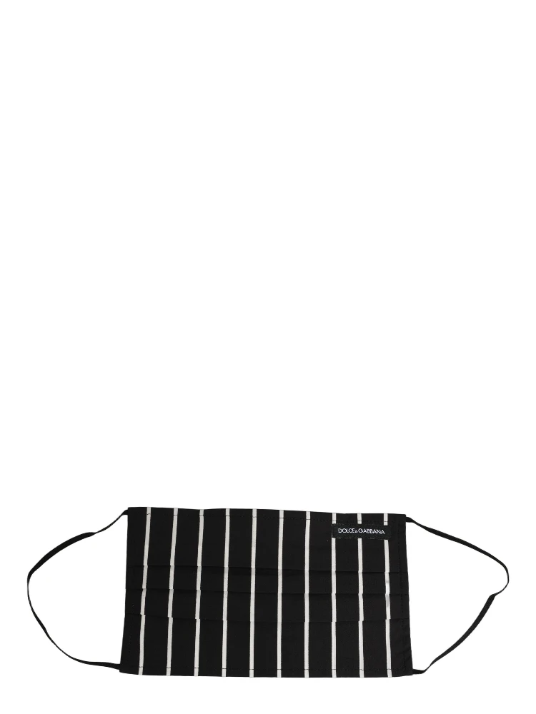 Black White Pinstripe Pleated Elastic Ear Strap Face Mask