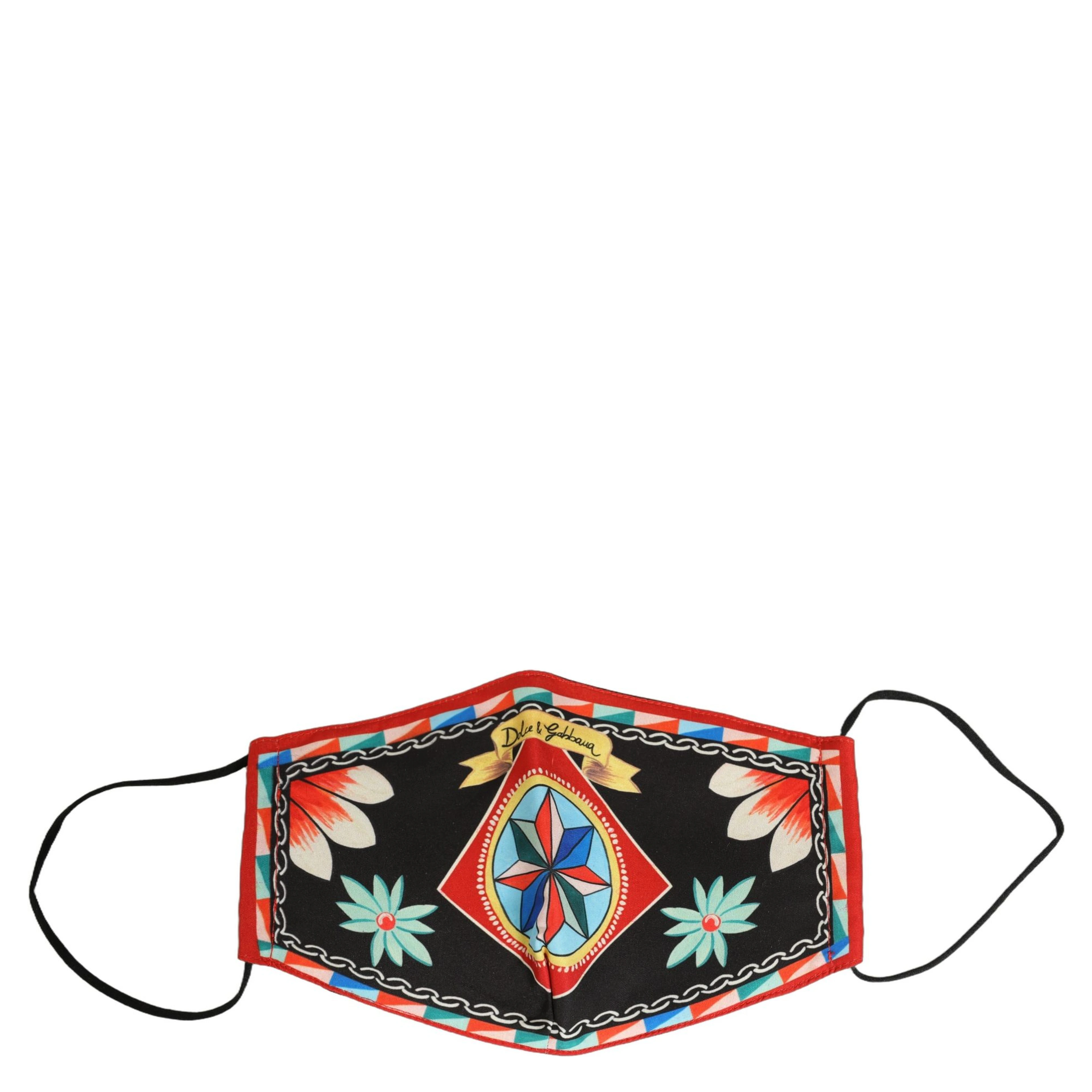Men Black Carretto Print Elastic Ear Strap Face Mask