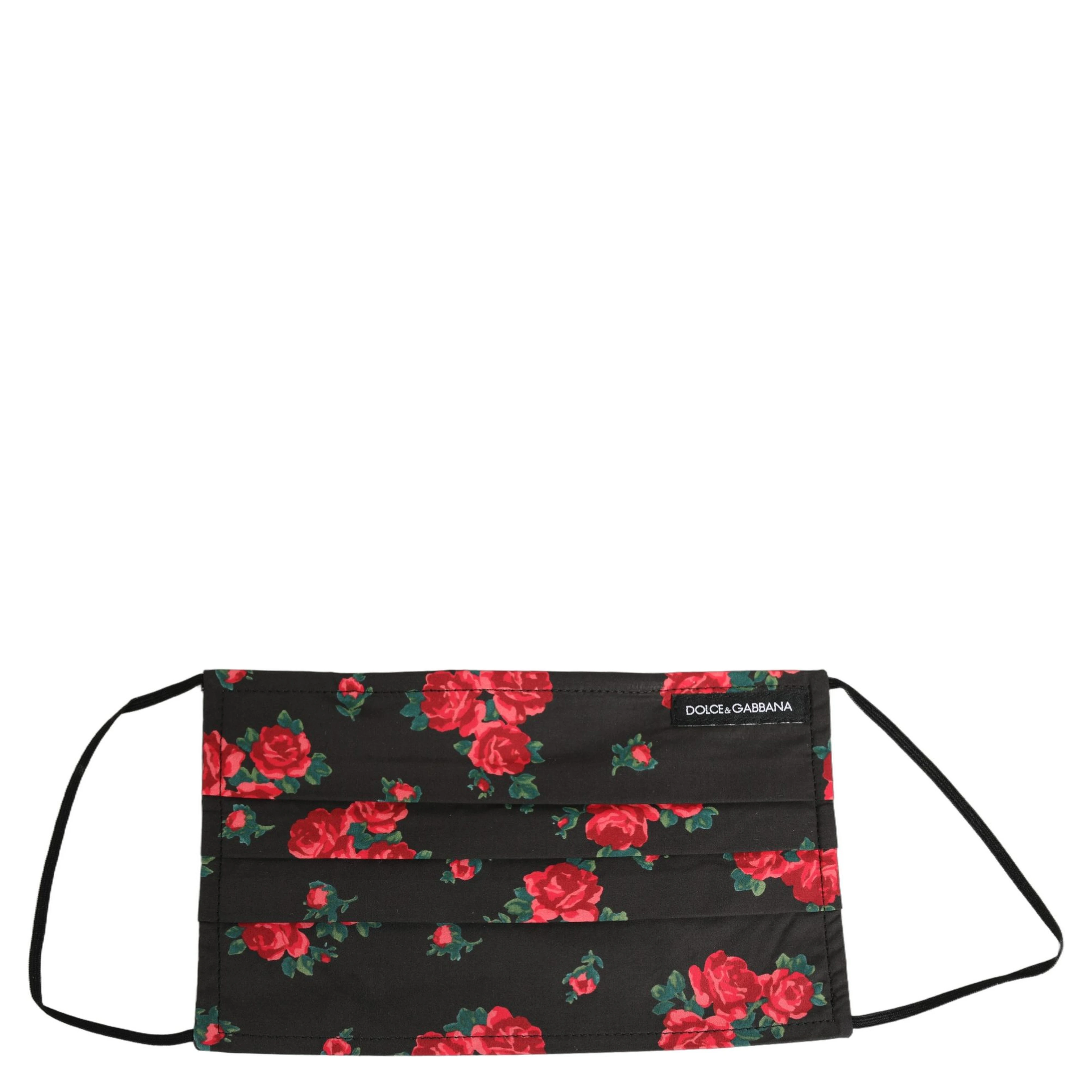 Black Floral Print Pleated Elastic Ear Strap Face Mask