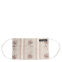 Beige Floral Print Pleated Elastic Ear Strap Face Mask