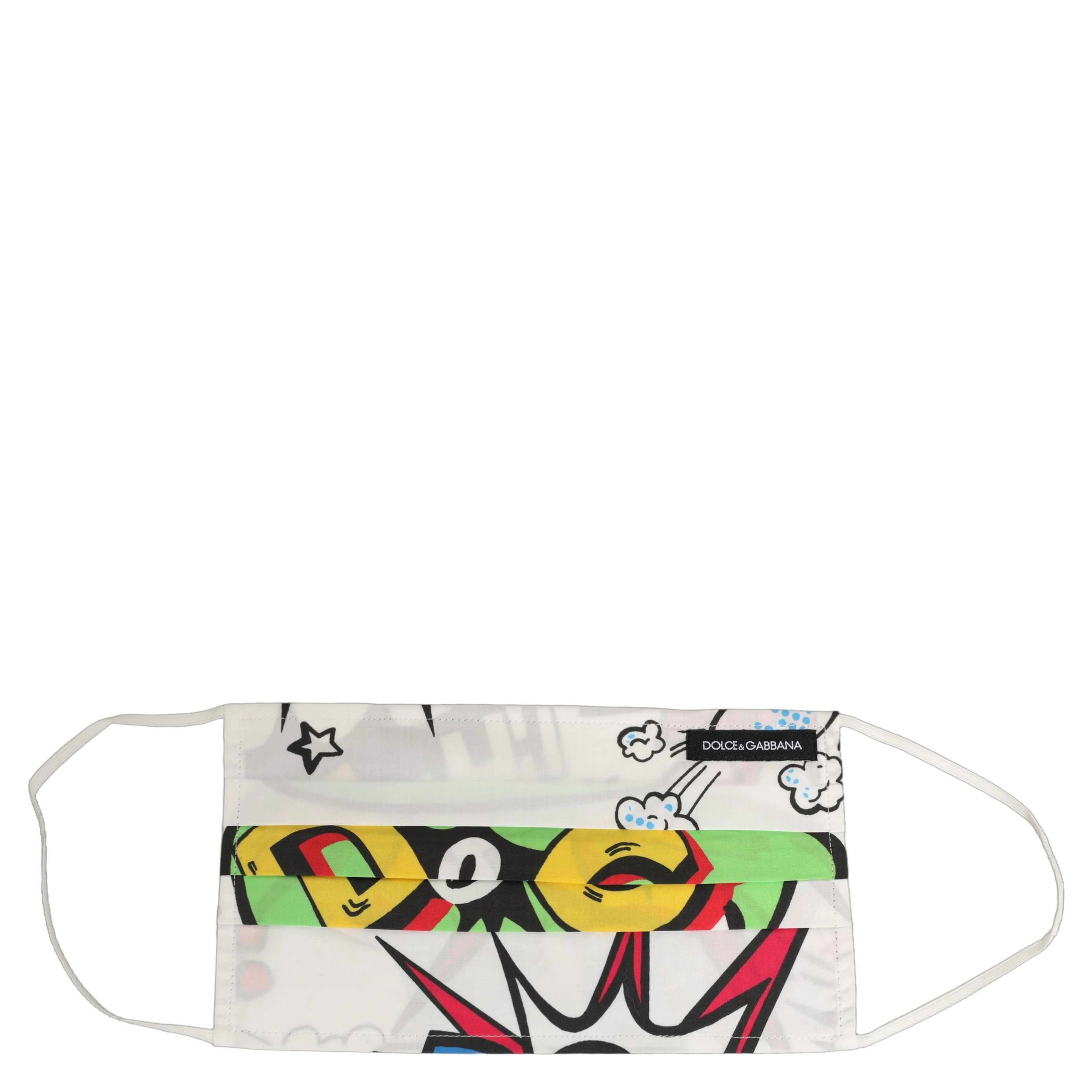White Comic Print Pleated Elastic Ear Strap Face Mask