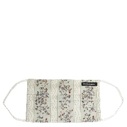 White Floral Cotton Pleated Elastic Ear Strap Face Mask