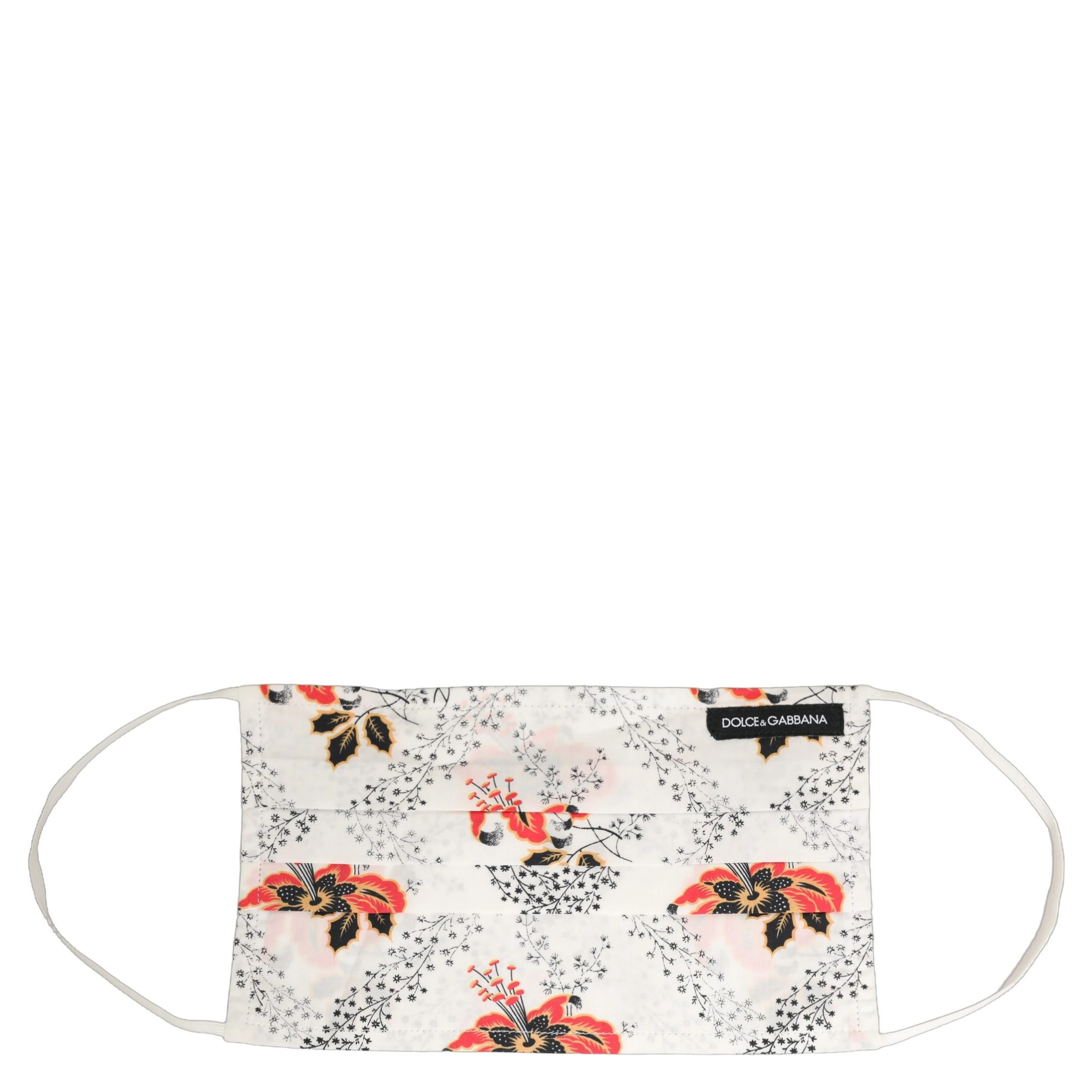 White Floral Cotton Pleated Elastic Ear Strap Face Mask