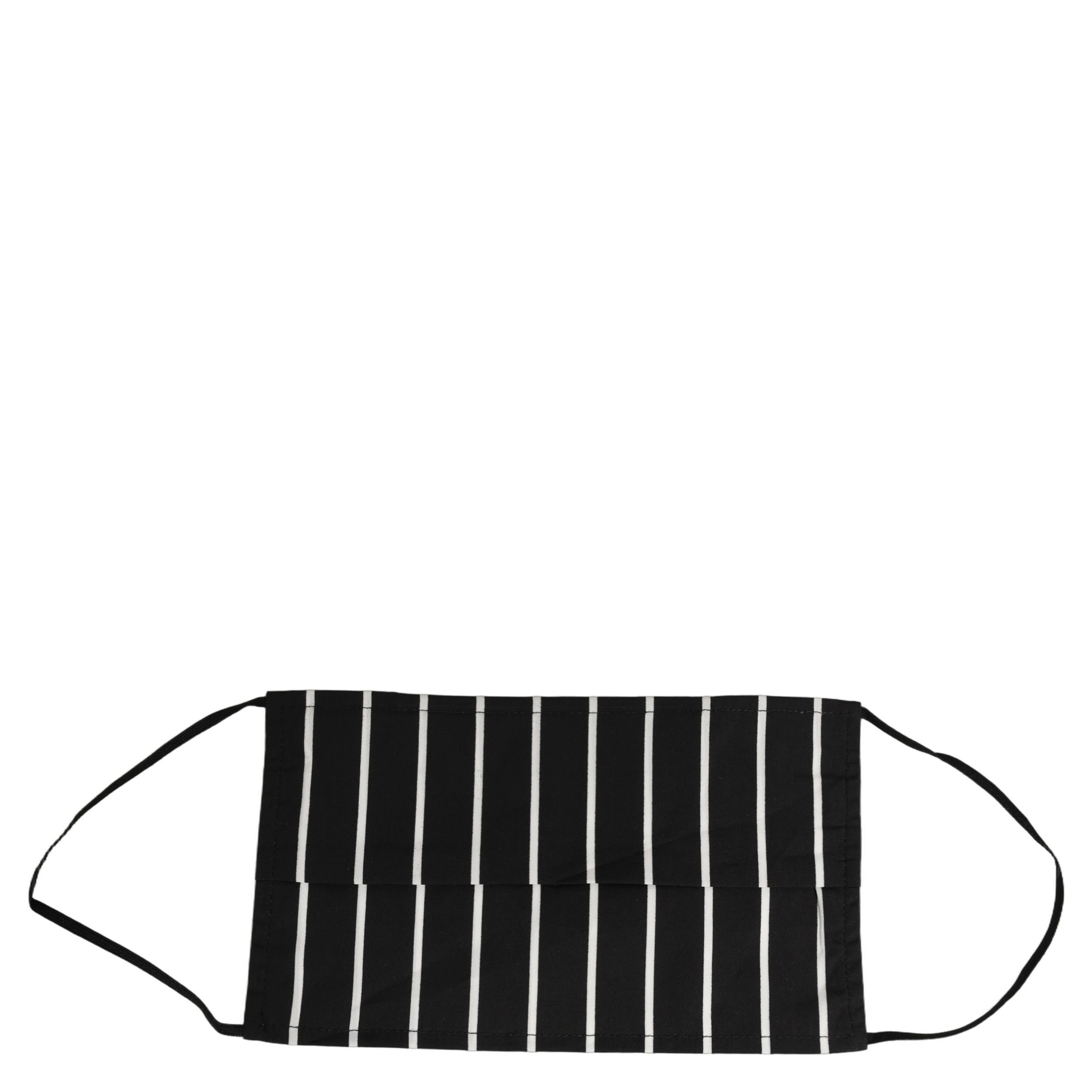 Black White Pinstripe Pleated Elastic Ear Strap Face Mask