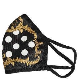 Black Baroque Print Polka Dot Elastic Ear Strap Face Mask