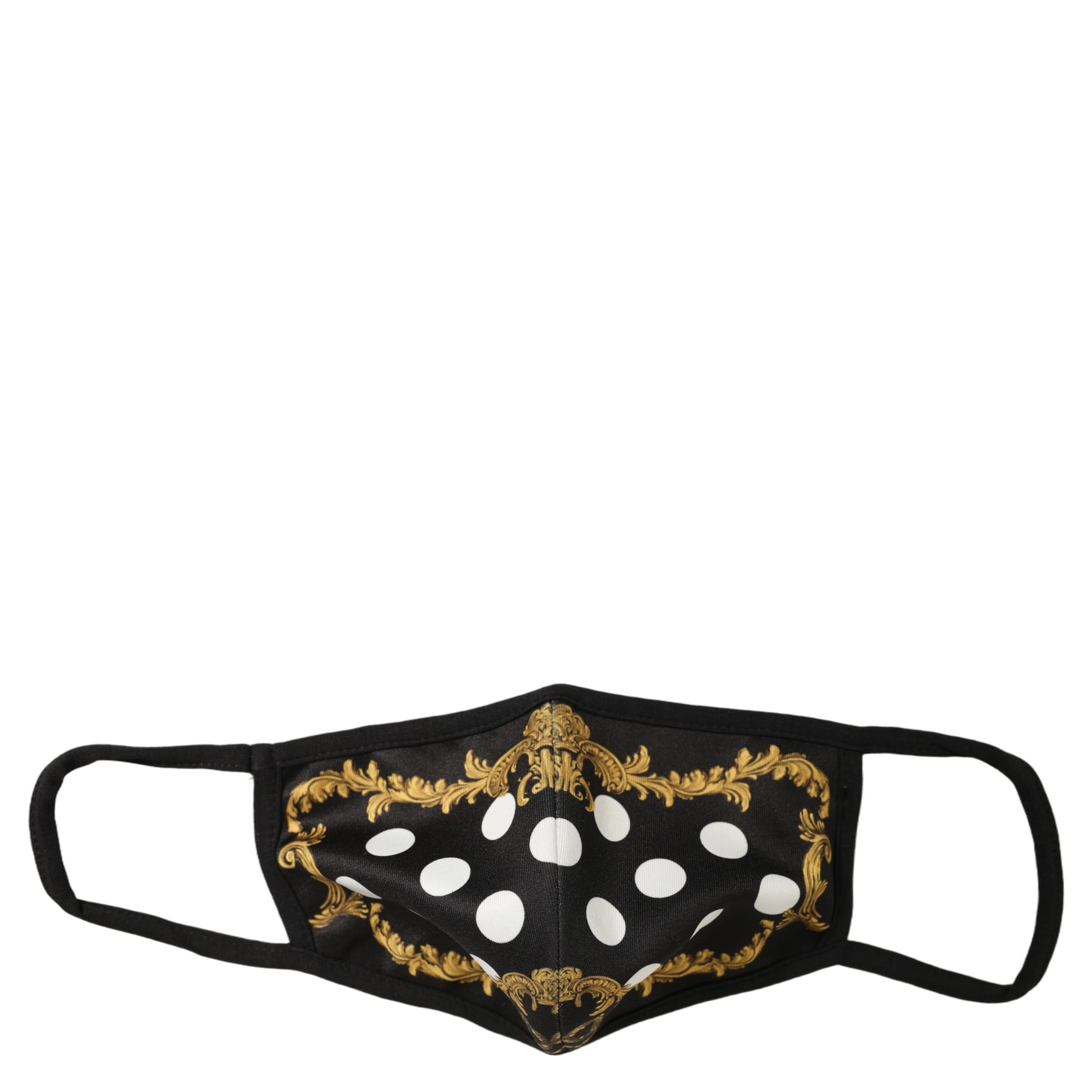 Black Baroque Print Polka Dot Elastic Ear Strap Face Mask
