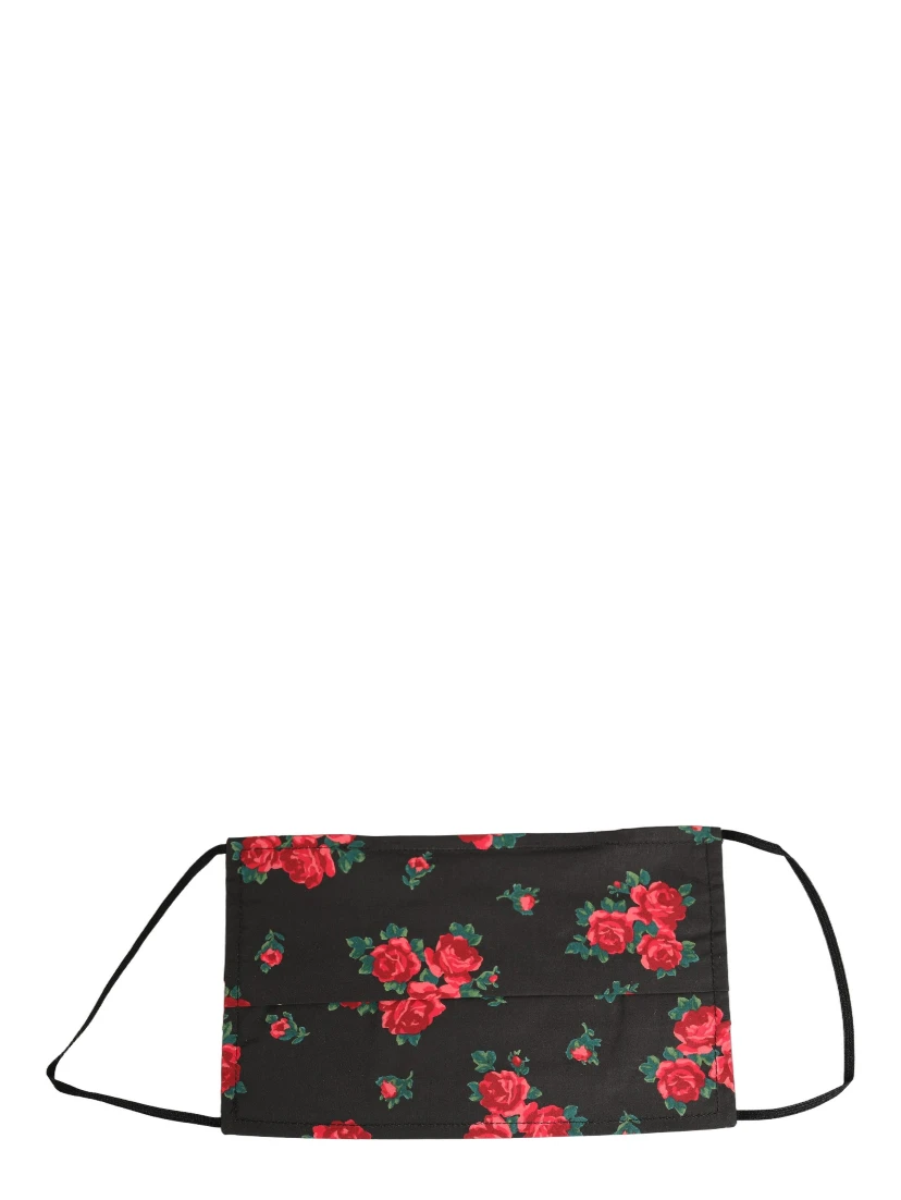 Black Floral Print Pleated Elastic Ear Strap Face Mask
