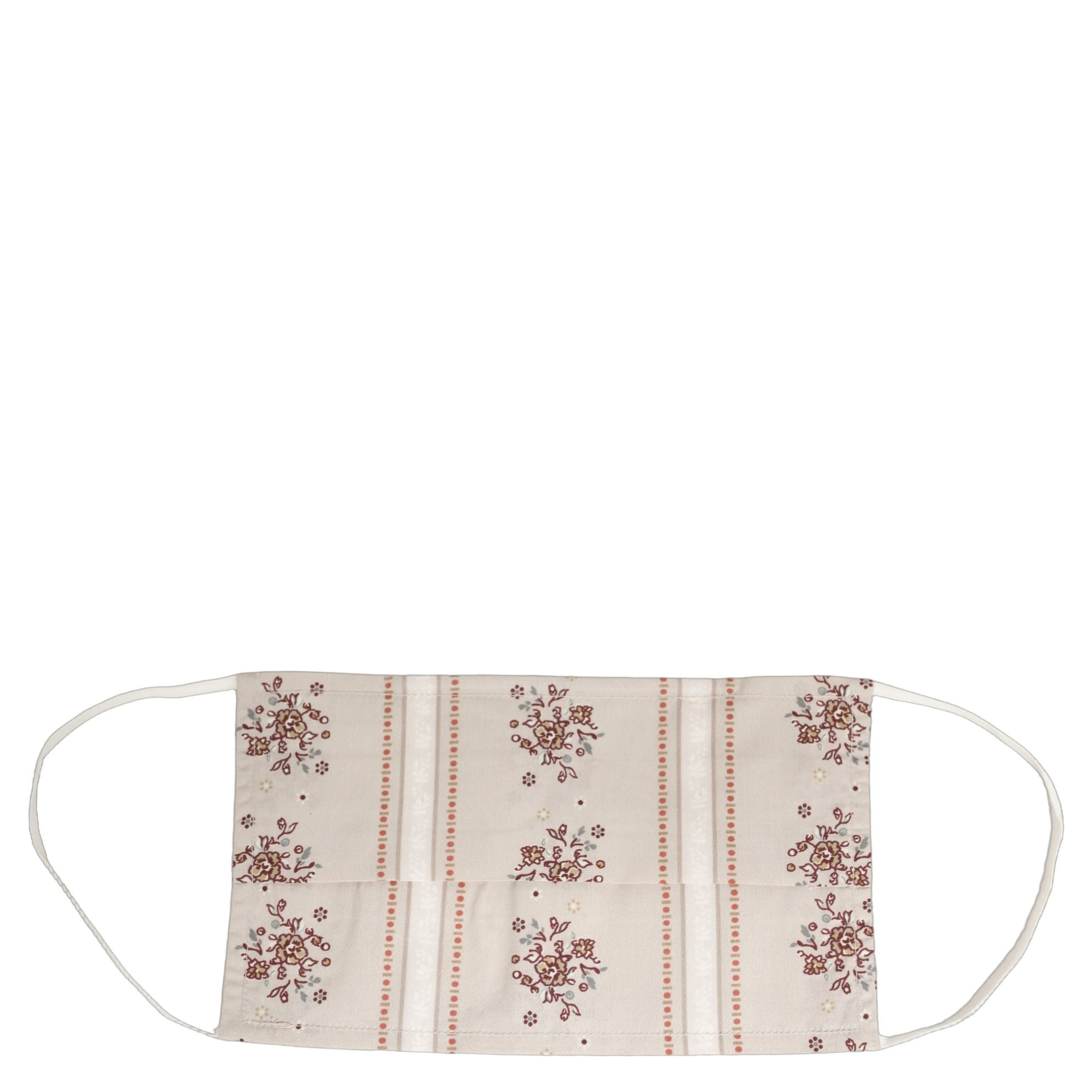 Beige Floral Print Pleated Elastic Ear Strap Face Mask
