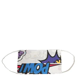 White Comic Print Pleated Elastic Ear Strap Face Mask
