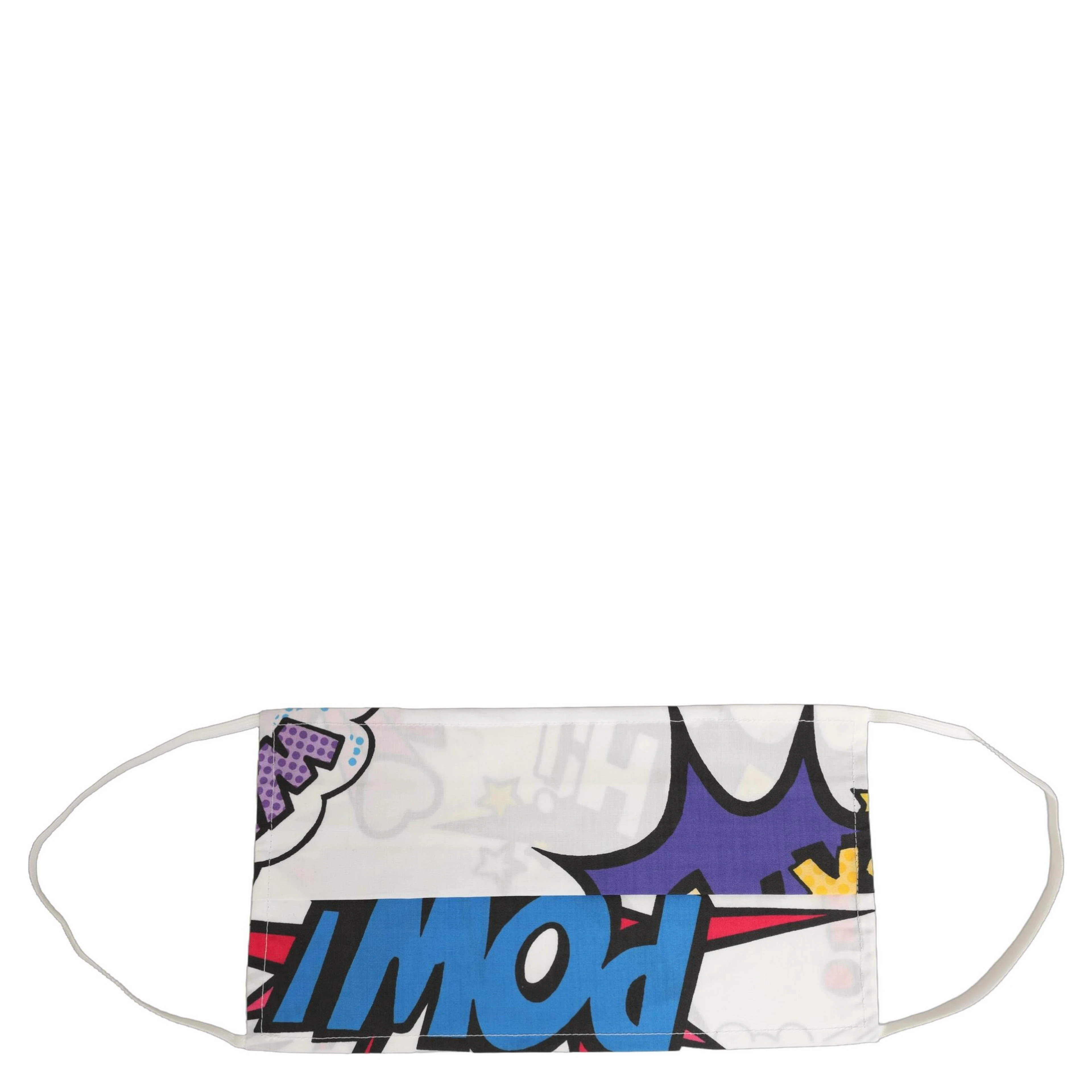 White Comic Print Pleated Elastic Ear Strap Face Mask