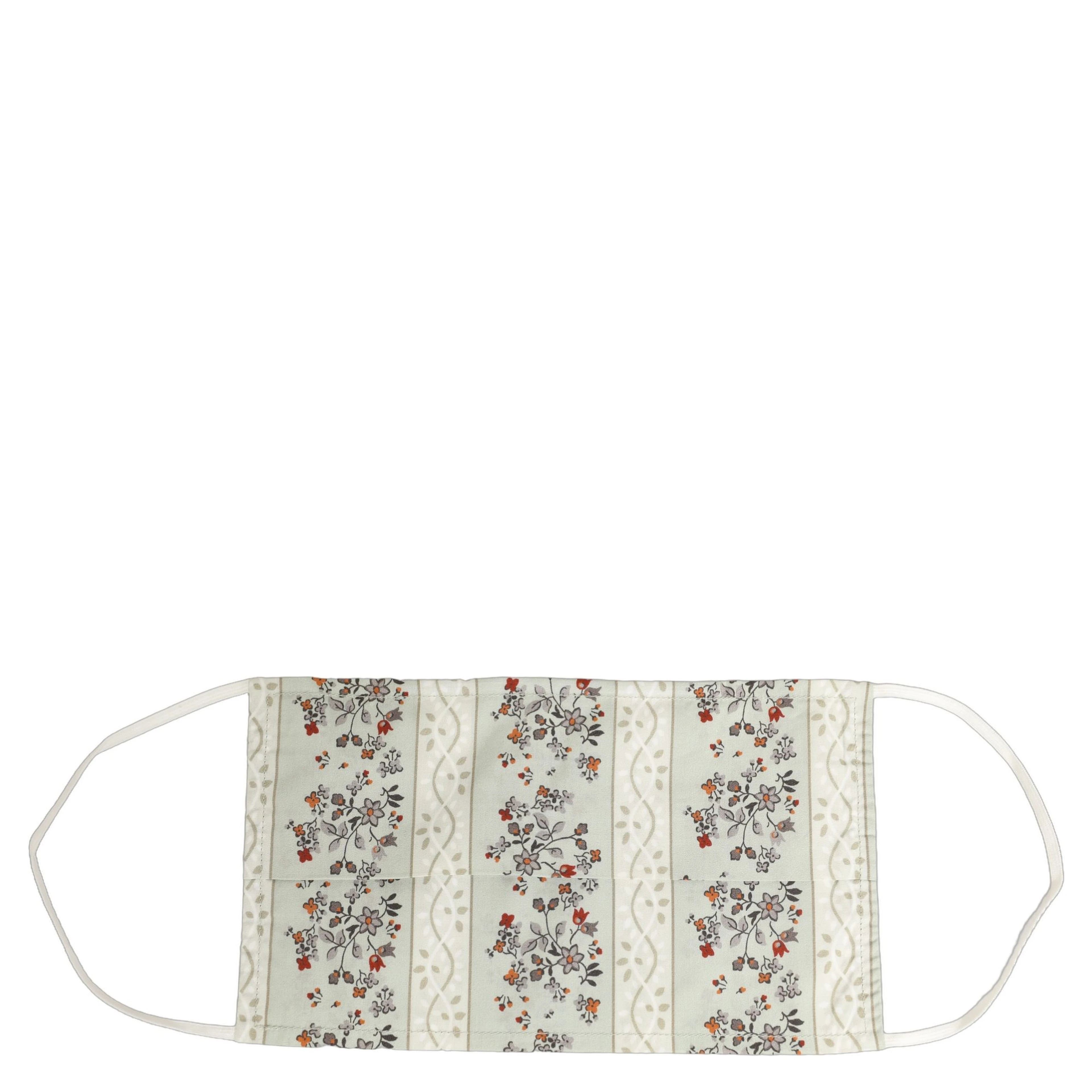 White Floral Cotton Pleated Elastic Ear Strap Face Mask