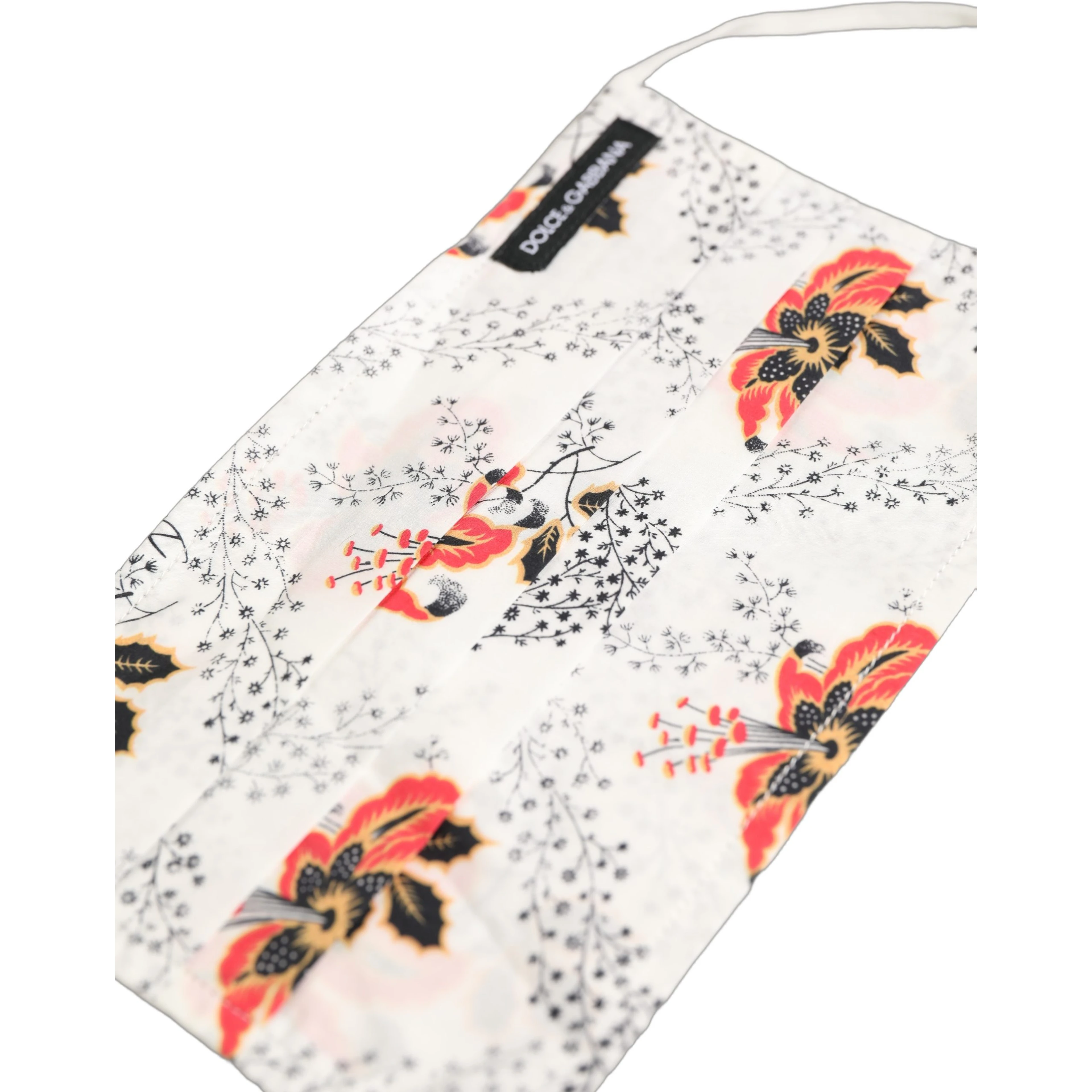 White Floral Cotton Pleated Elastic Ear Strap Face Mask
