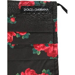 Black Floral Print Pleated Elastic Ear Strap Face Mask