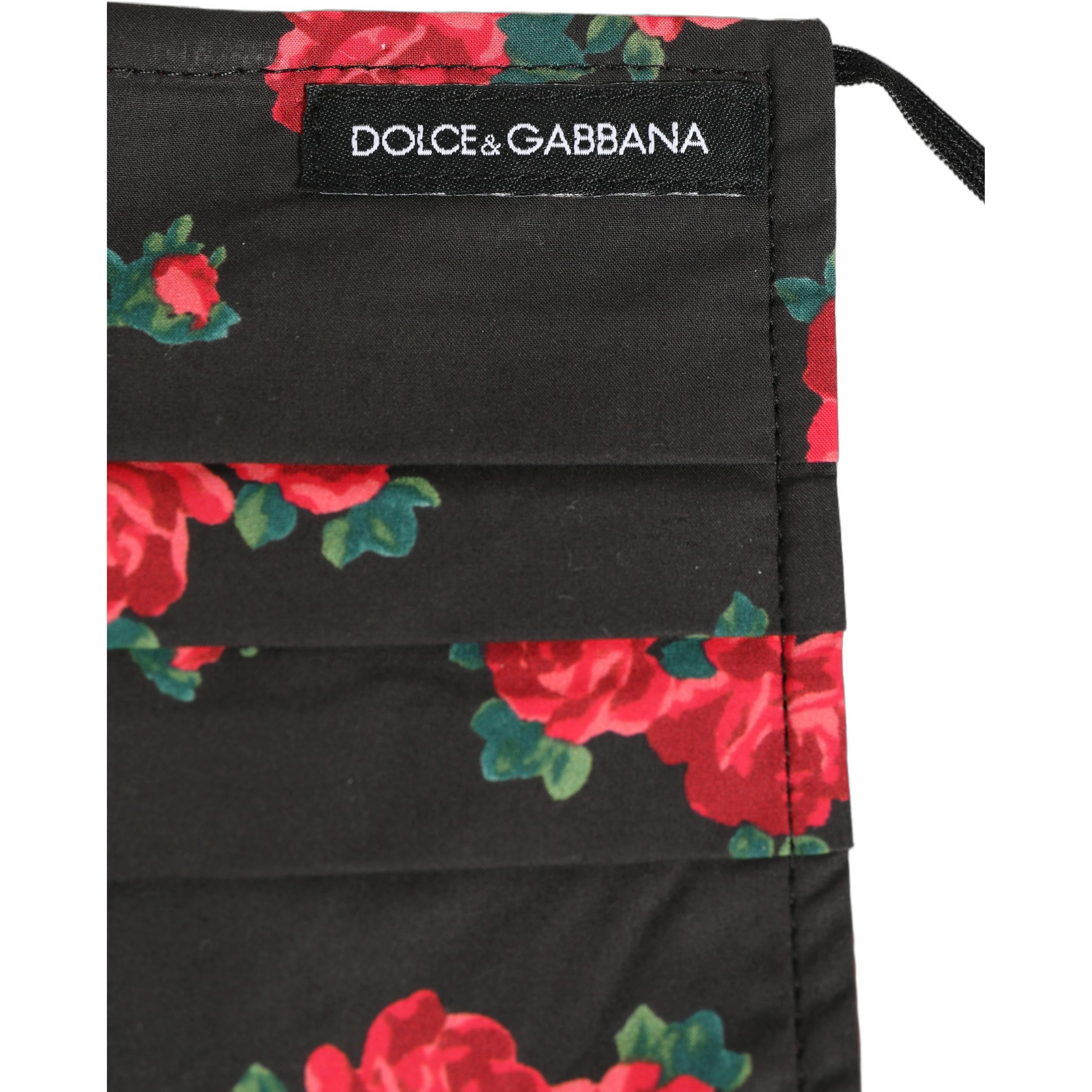 Black Floral Print Pleated Elastic Ear Strap Face Mask
