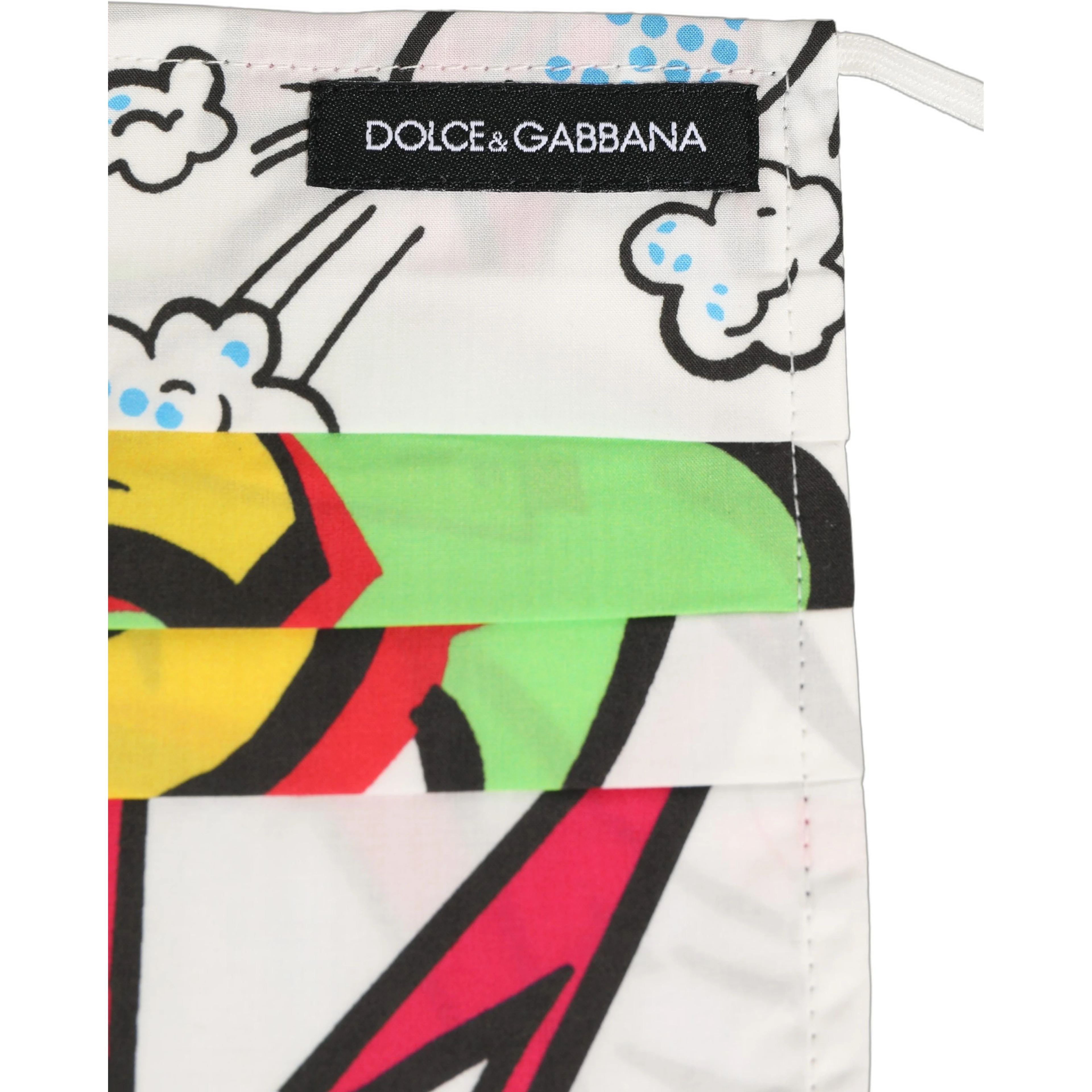 White Comic Print Pleated Elastic Ear Strap Face Mask