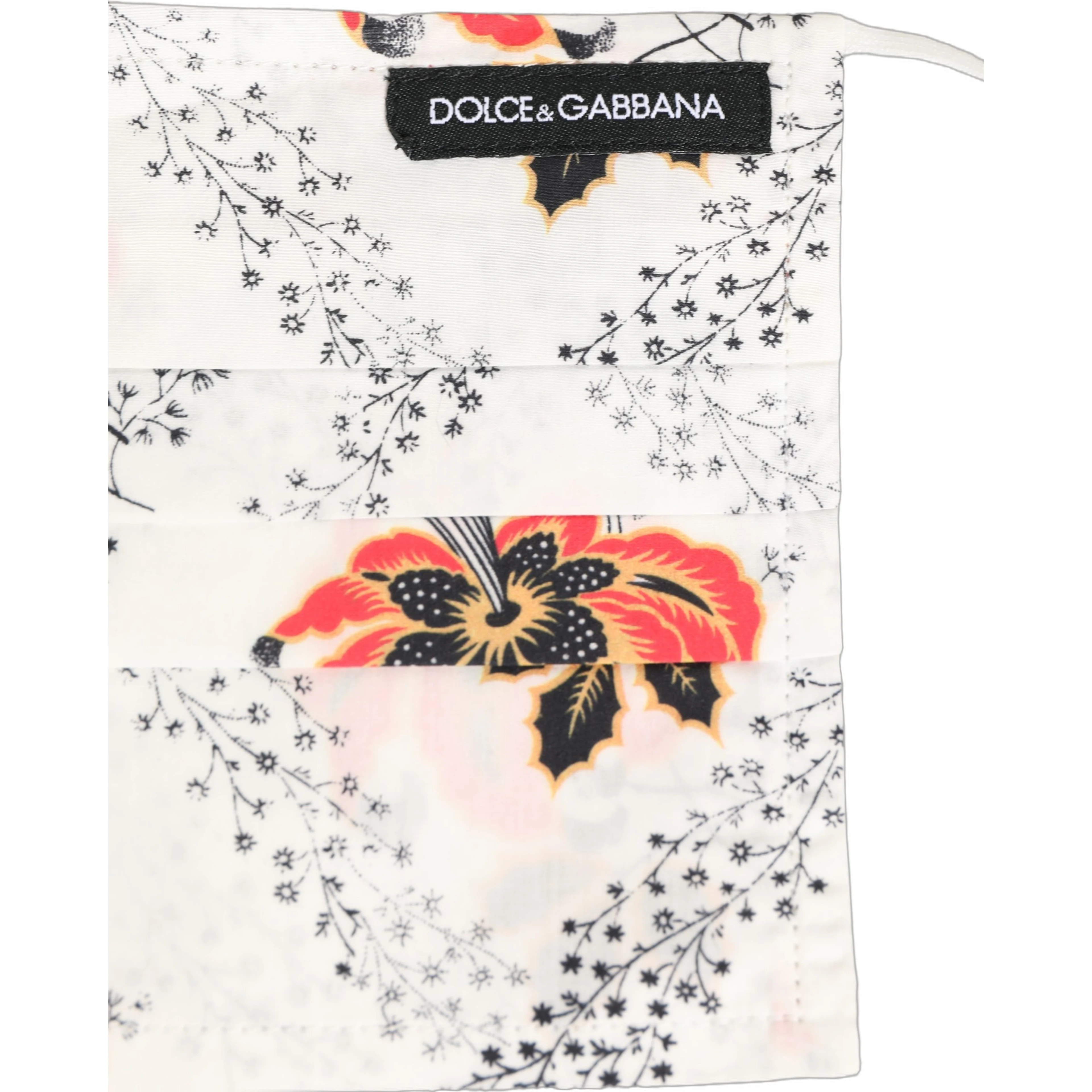 White Floral Cotton Pleated Elastic Ear Strap Face Mask