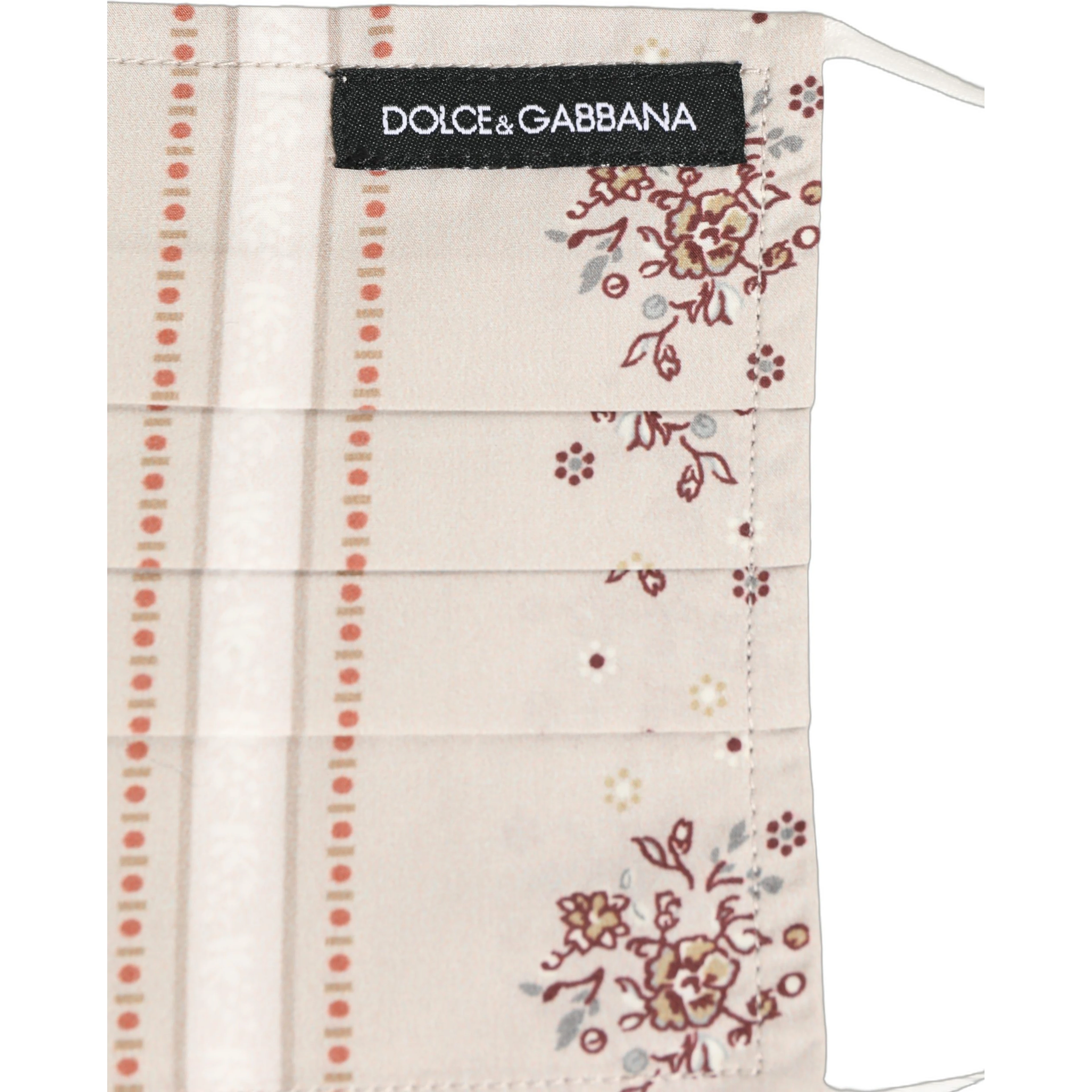 Beige Floral Print Pleated Elastic Ear Strap Face Mask