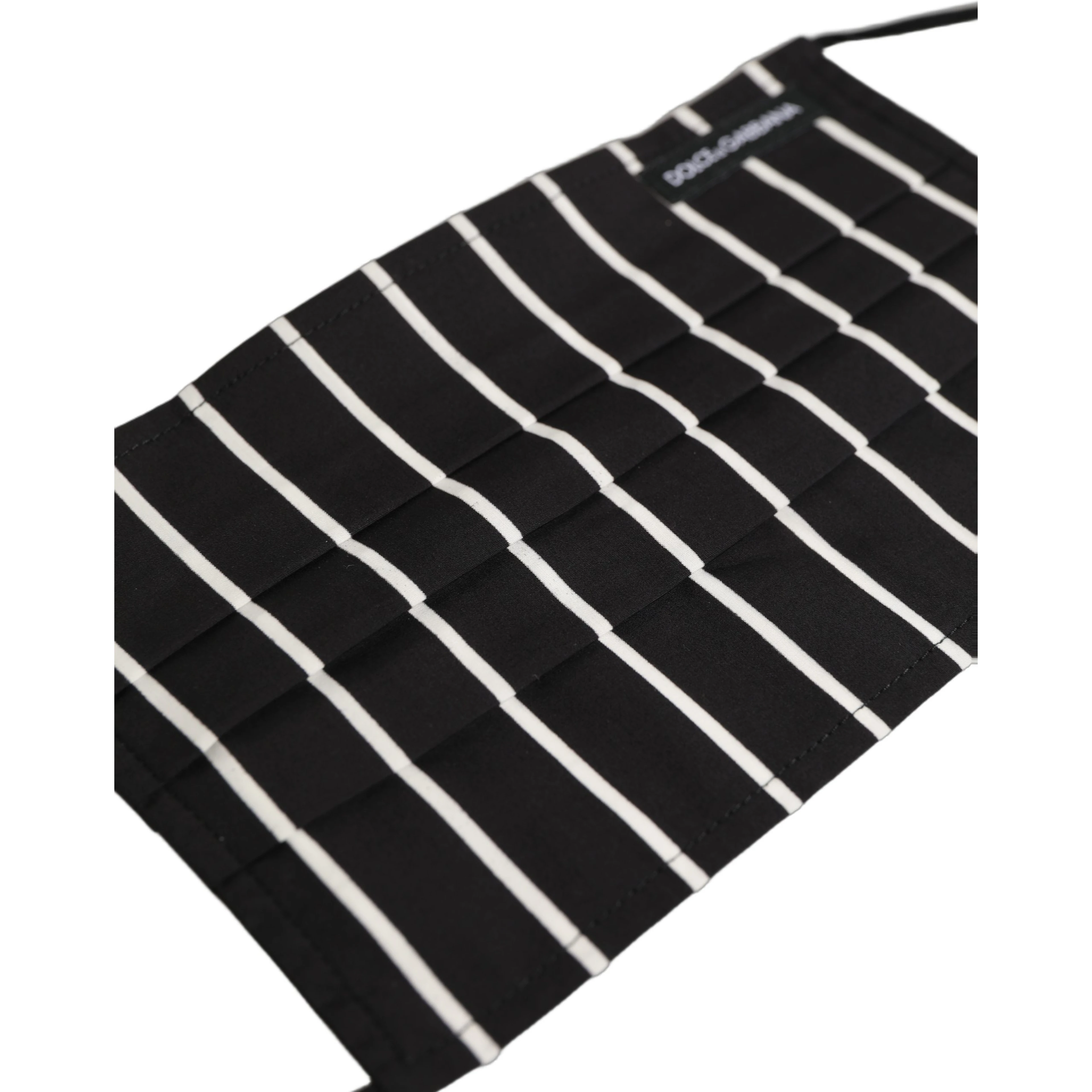 Black White Pinstripe Pleated Elastic Ear Strap Face Mask