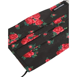 Black Floral Print Pleated Elastic Ear Strap Face Mask