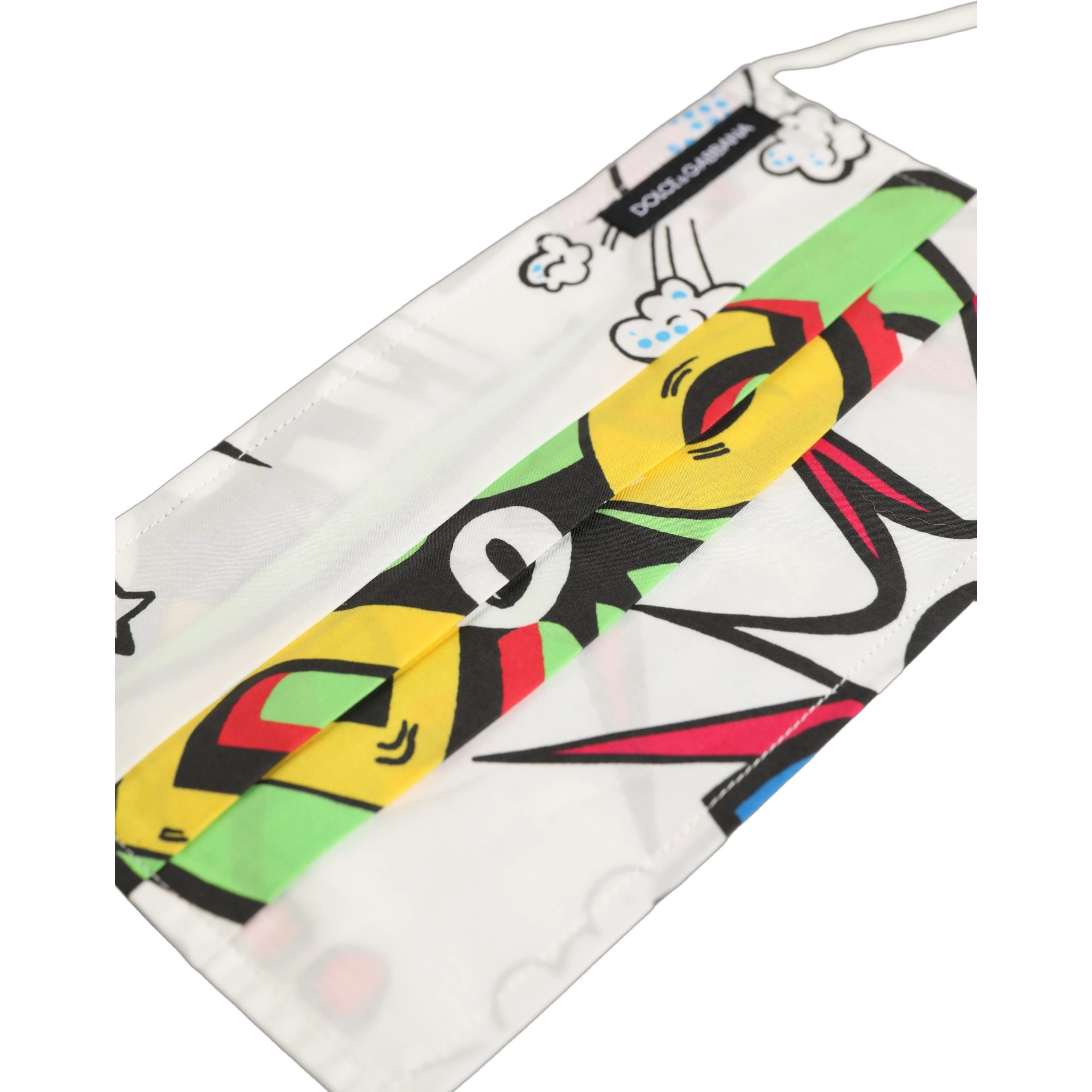 White Comic Print Pleated Elastic Ear Strap Face Mask