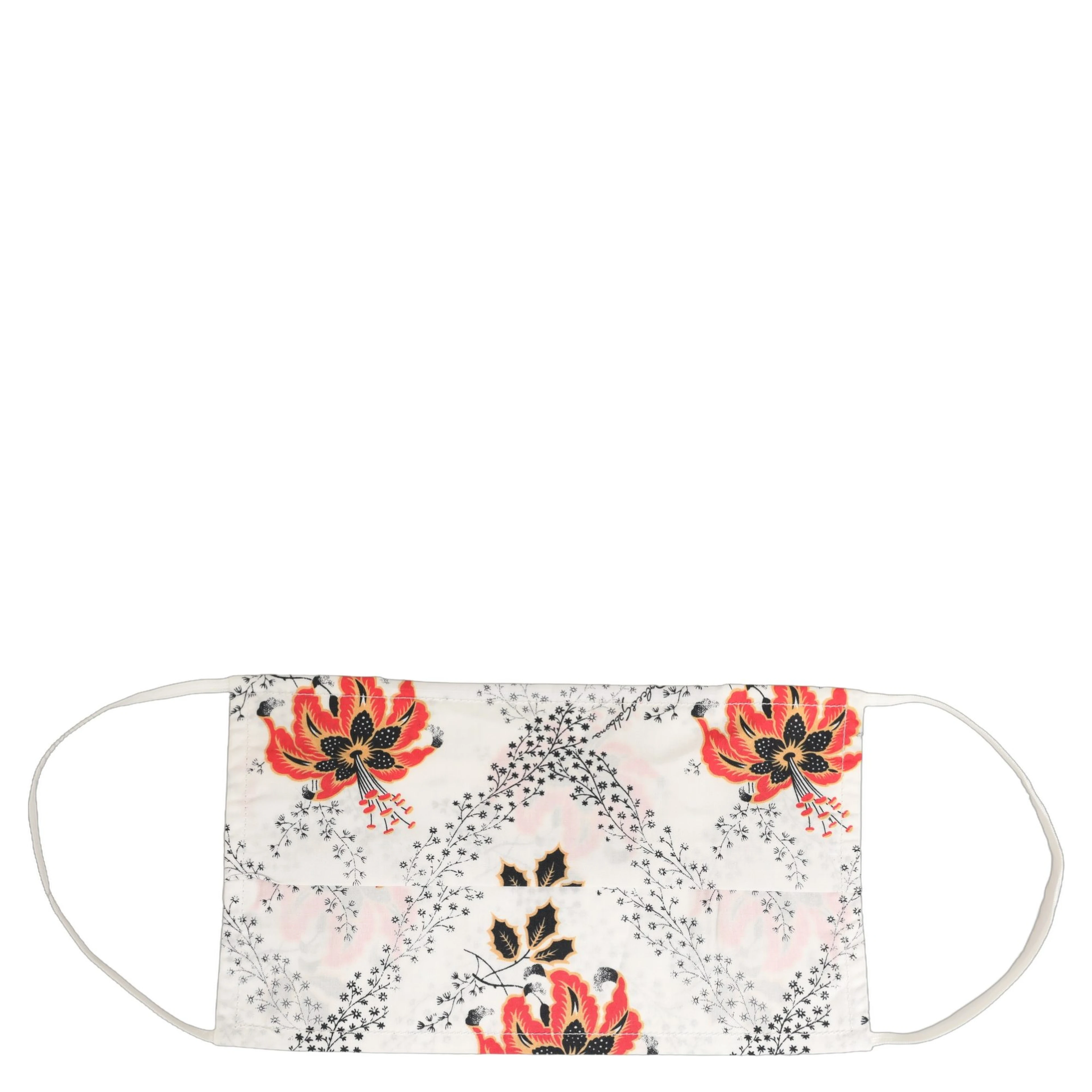 White Floral Cotton Pleated Elastic Ear Strap Face Mask