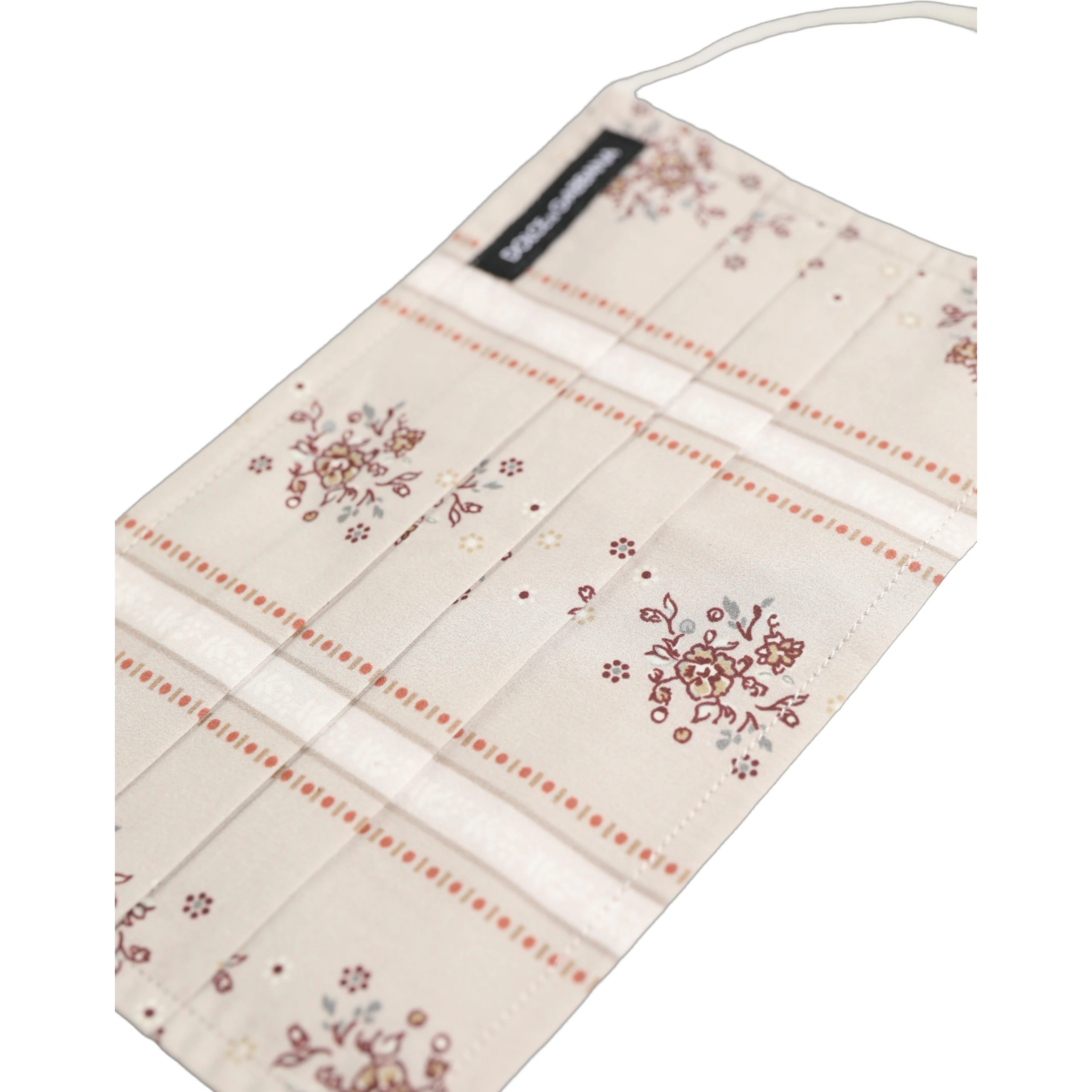 Beige Floral Print Pleated Elastic Ear Strap Face Mask