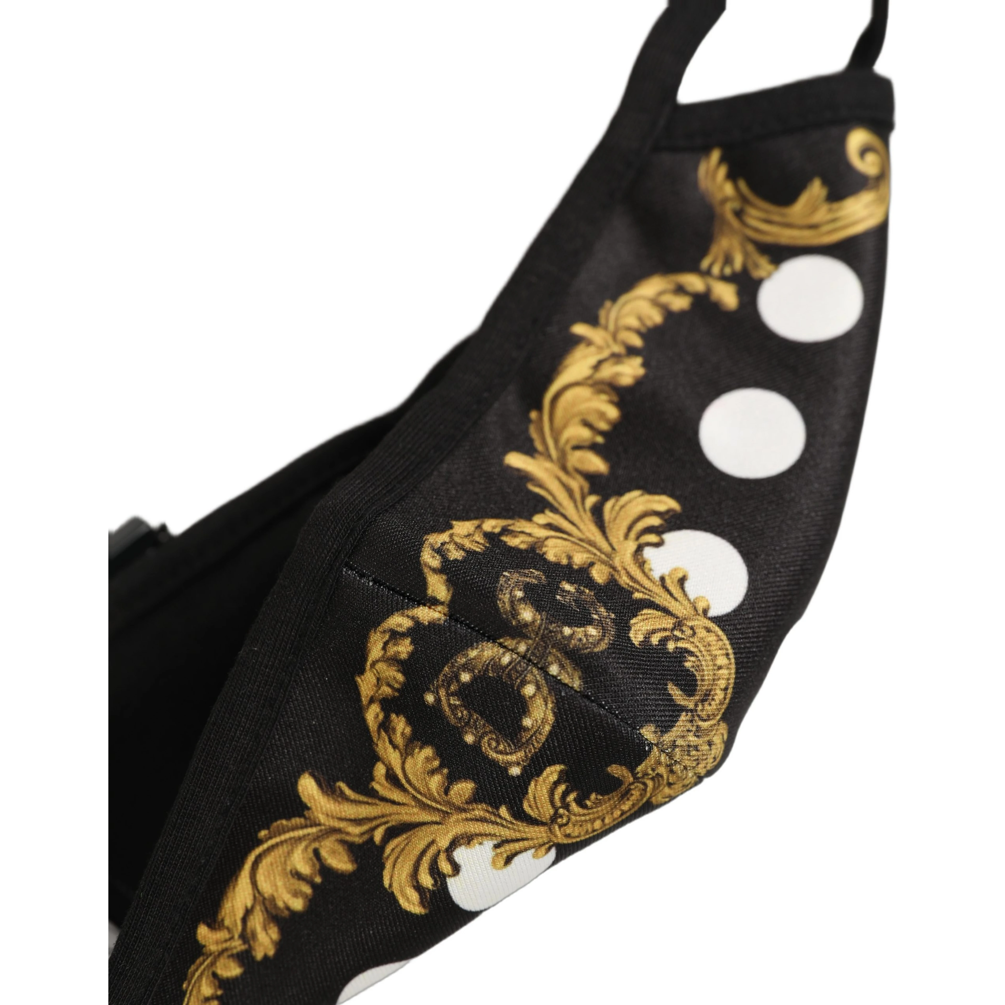Black Baroque Print Polka Dot Elastic Ear Strap Face Mask