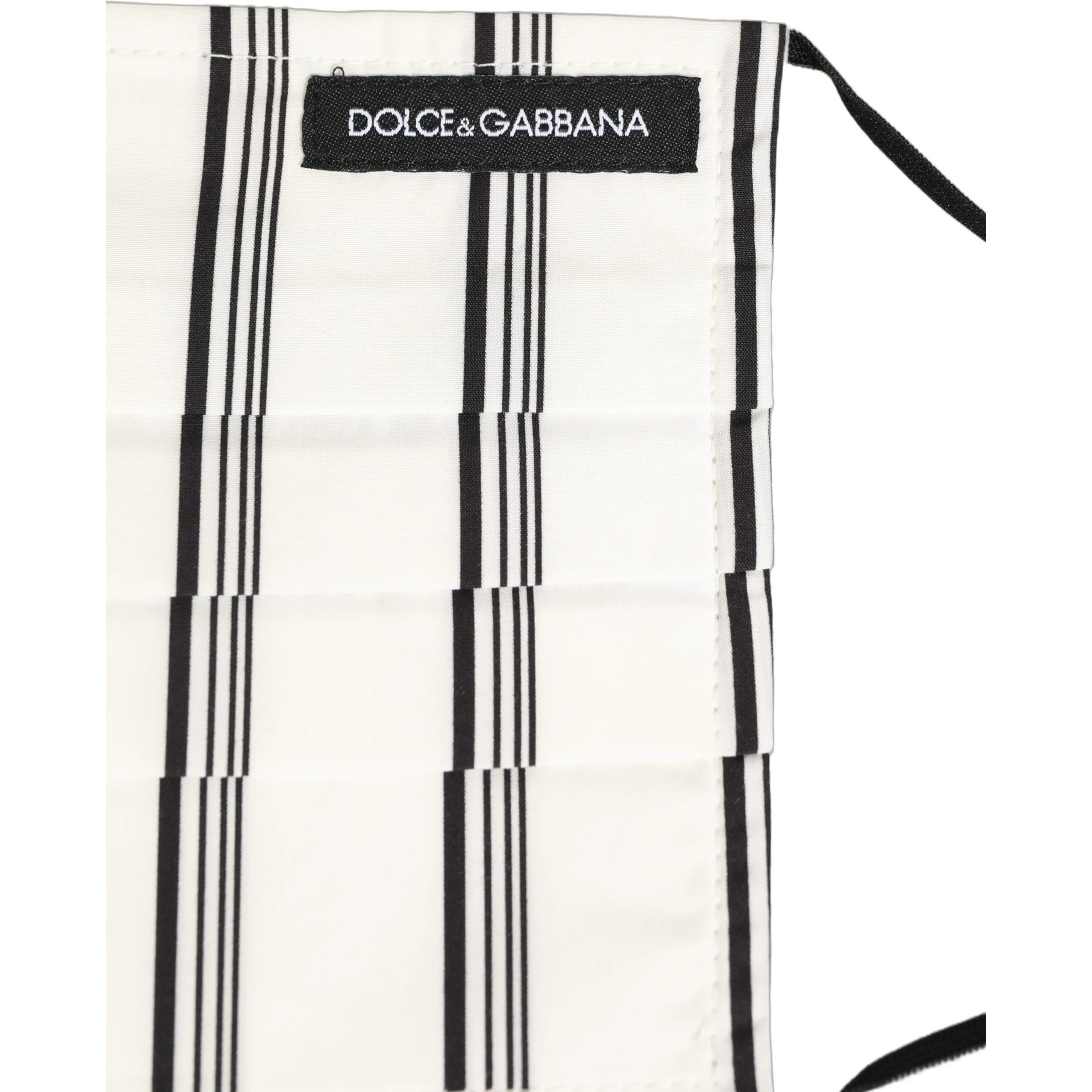 White Black Pinstripe Pleated Elastic Ear Strap Face Mask