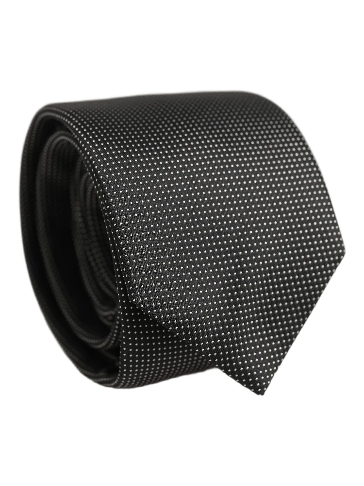 Black Silk Micro Polka Dot Adjustable Tied Necktie Tie
