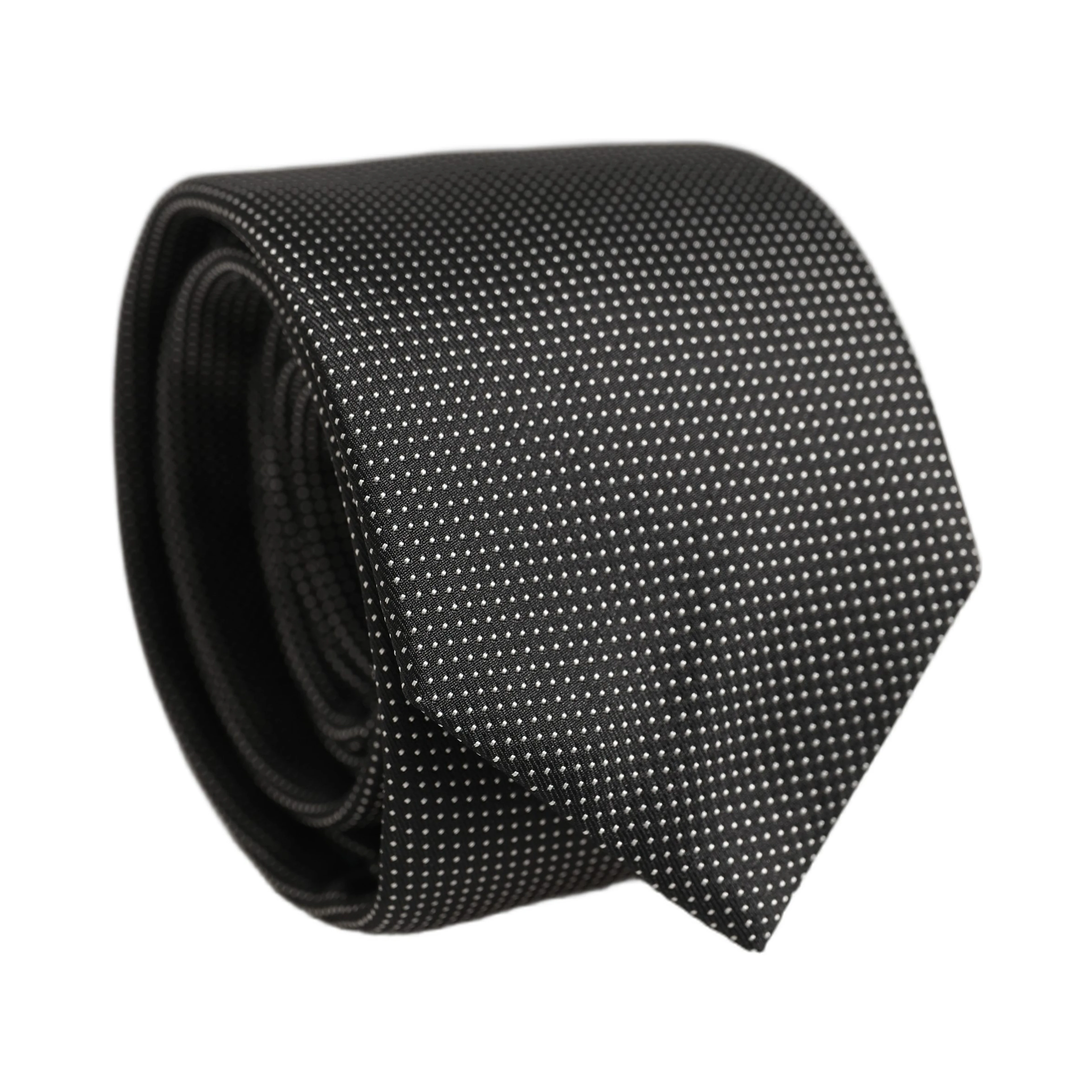 Black Silk Micro Polka Dot Adjustable Tied Necktie Tie