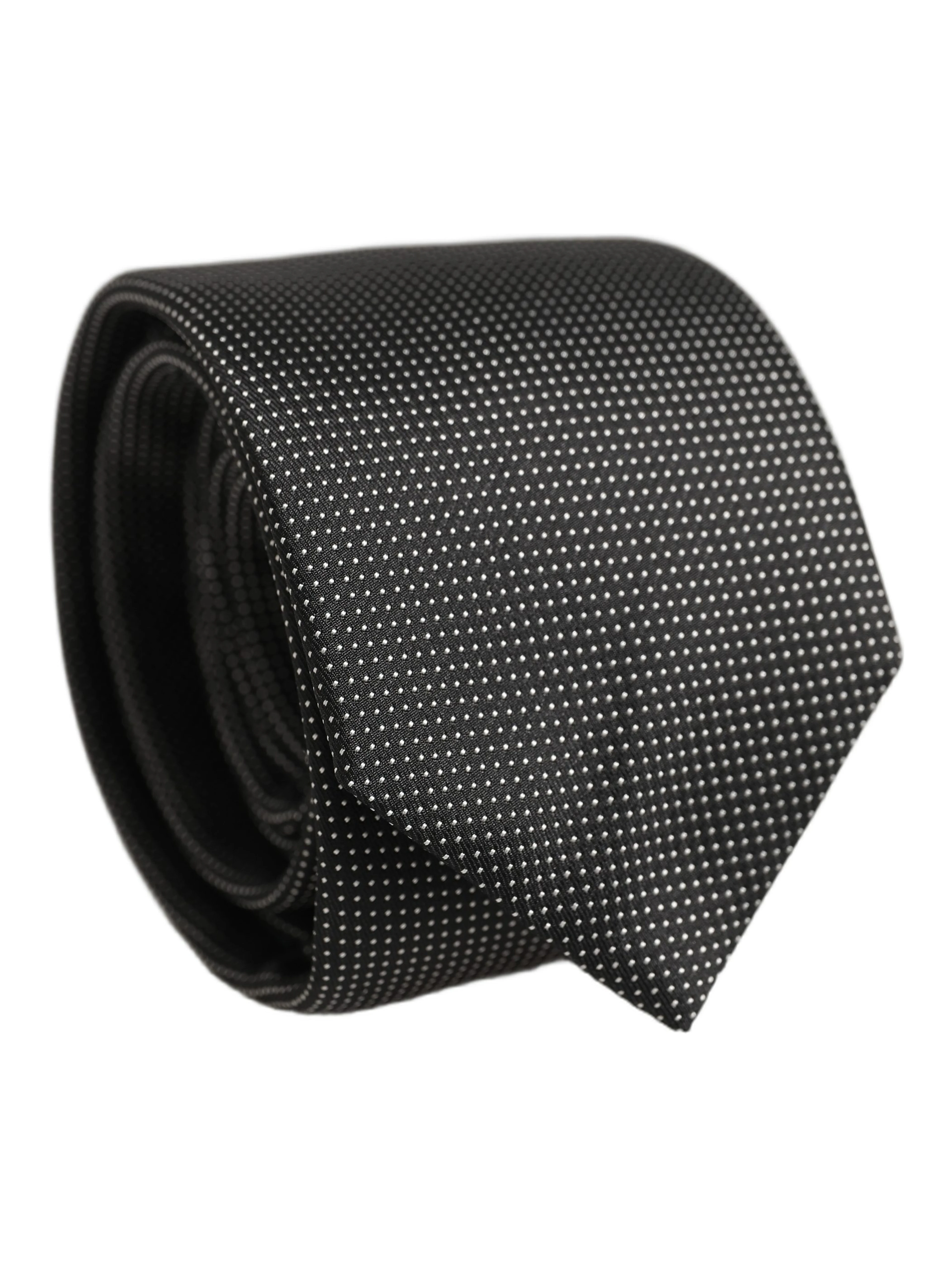 Black Silk Micro Polka Dot Adjustable Tied Necktie Tie