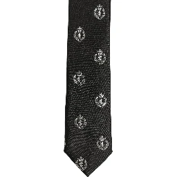 Black Crest Emblem Silk Adjustable Necktie Accessory Tie