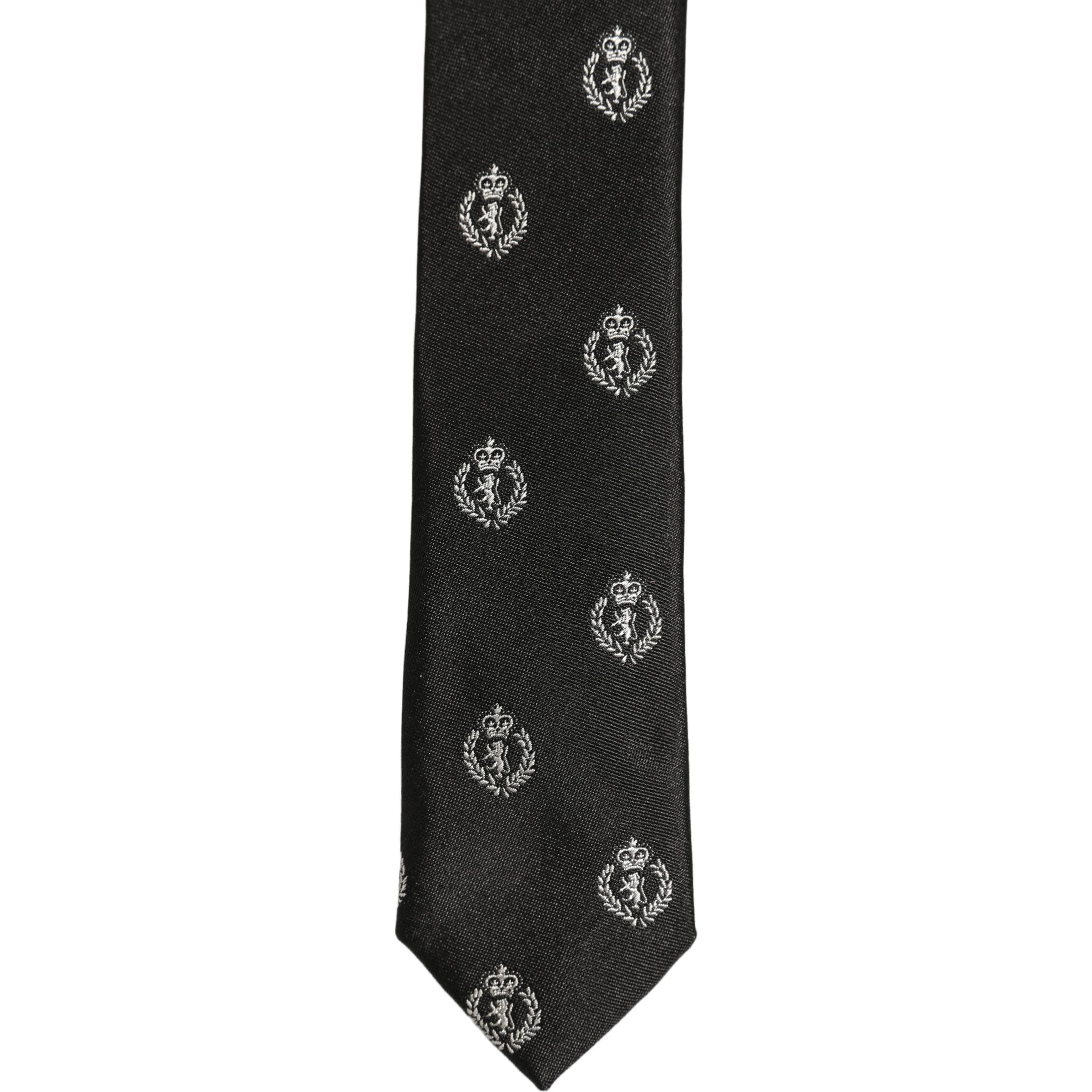 Black Crest Emblem Silk Adjustable Necktie Accessory Tie
