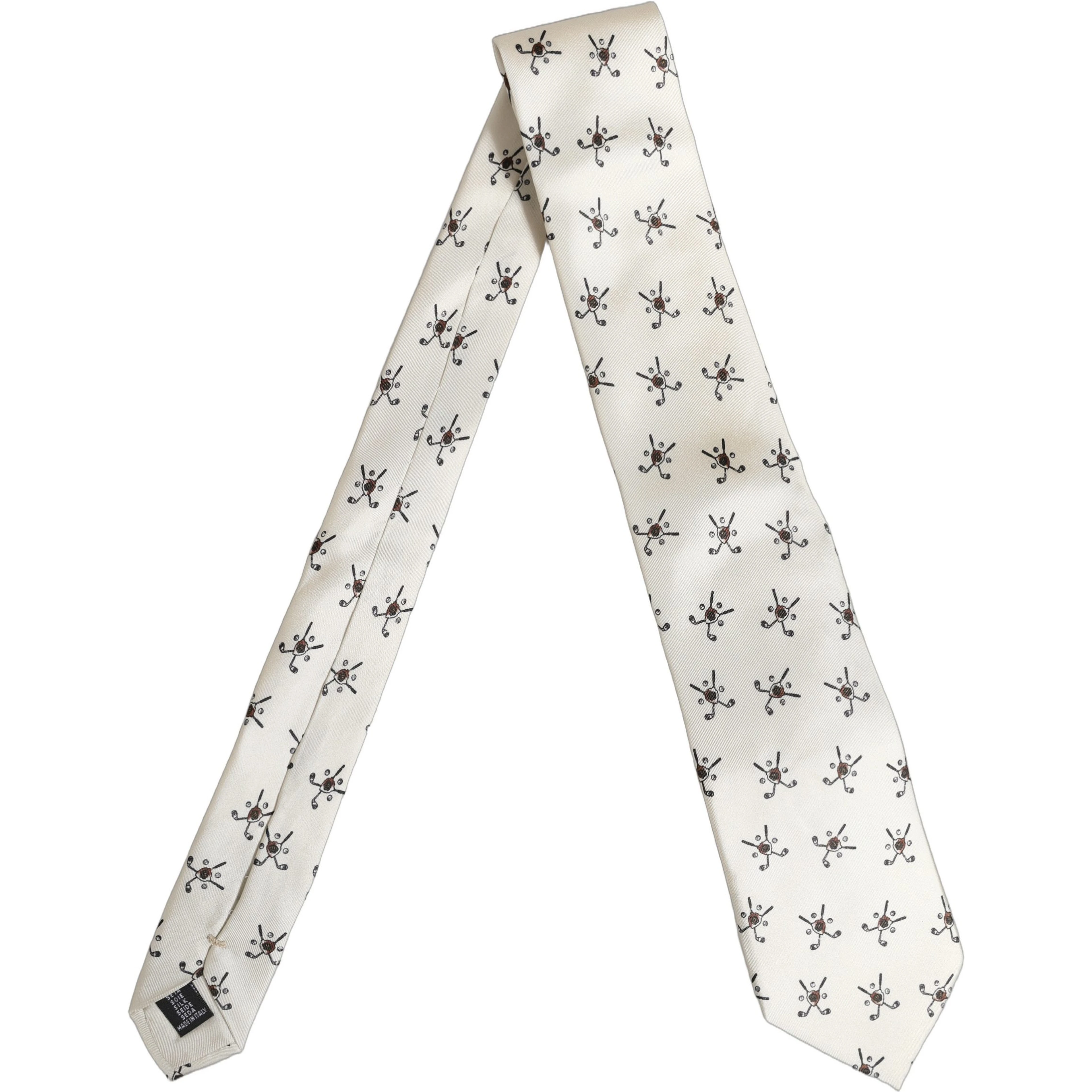 Off White Printed Silk Adjustable Necktie Accessory  Tie