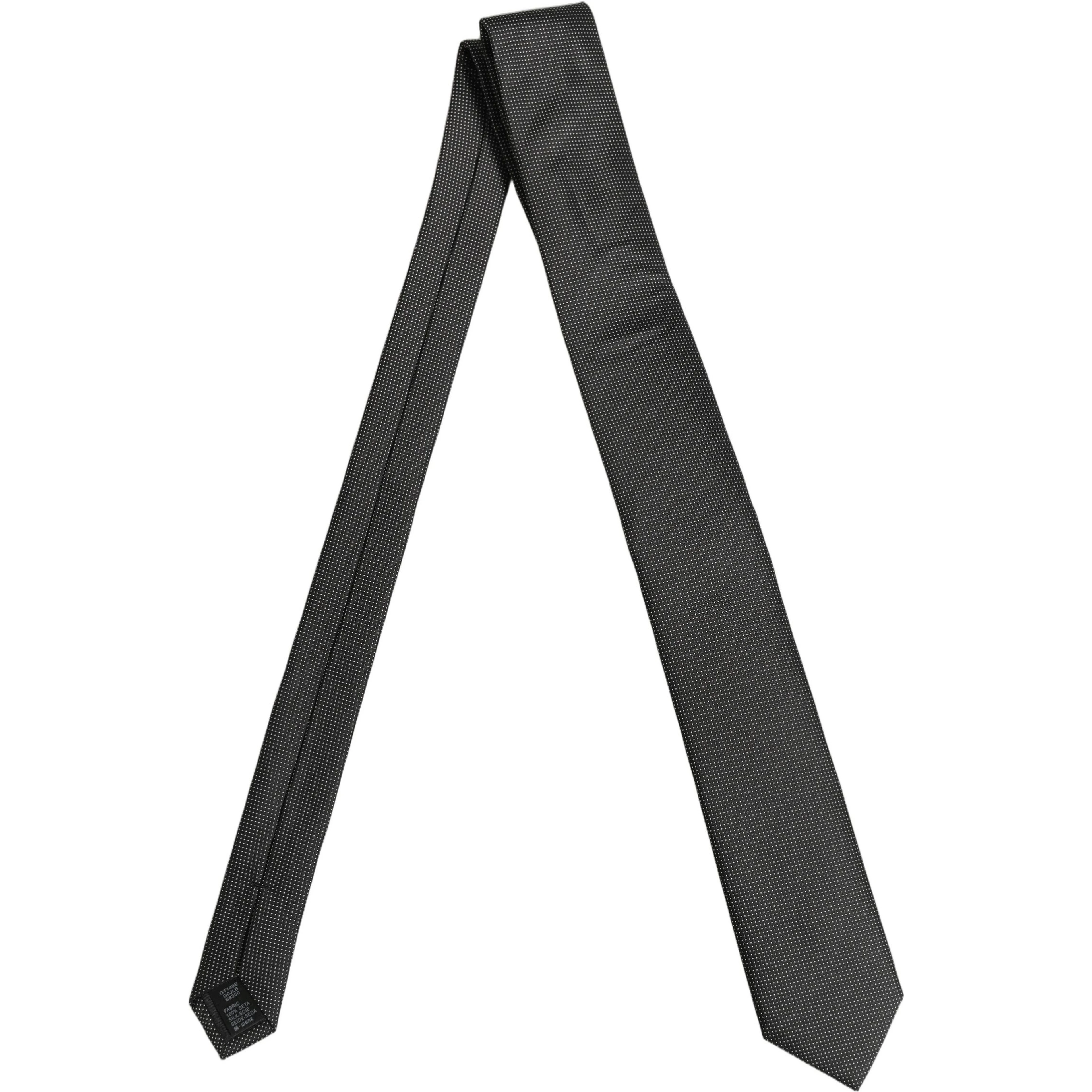 Black Silk Micro Polka Dot Adjustable Tied Necktie Tie