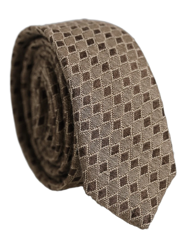 Brown Patterned Wool Adjustable Necktie Men Accessory Tie