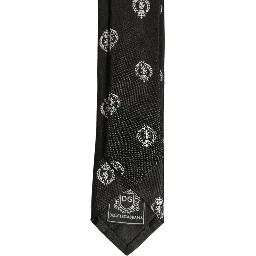 Black Crest Emblem Silk Adjustable Necktie Accessory Tie