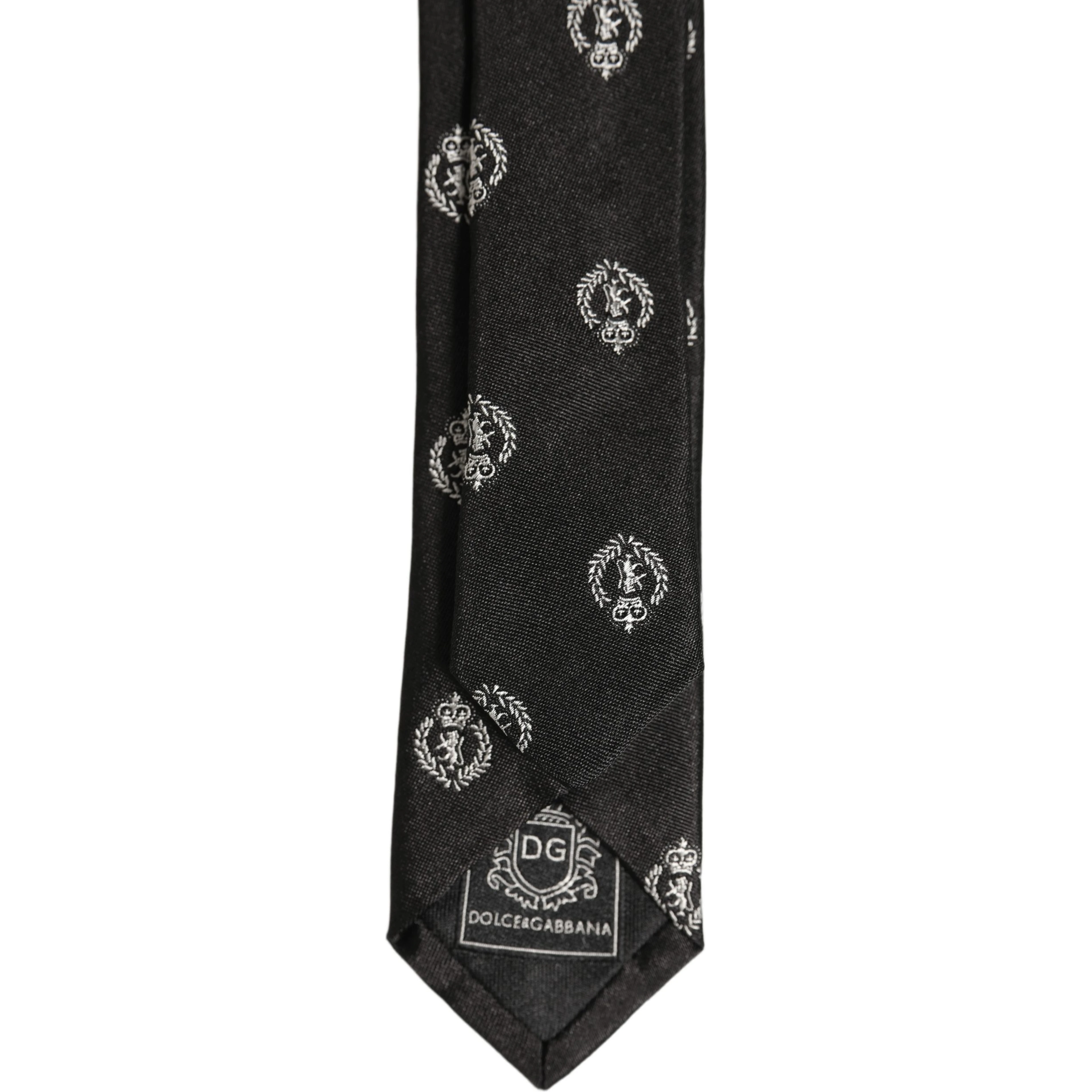 Black Crest Emblem Silk Adjustable Necktie Accessory Tie