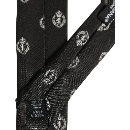 Black Crest Emblem Silk Adjustable Necktie Accessory Tie