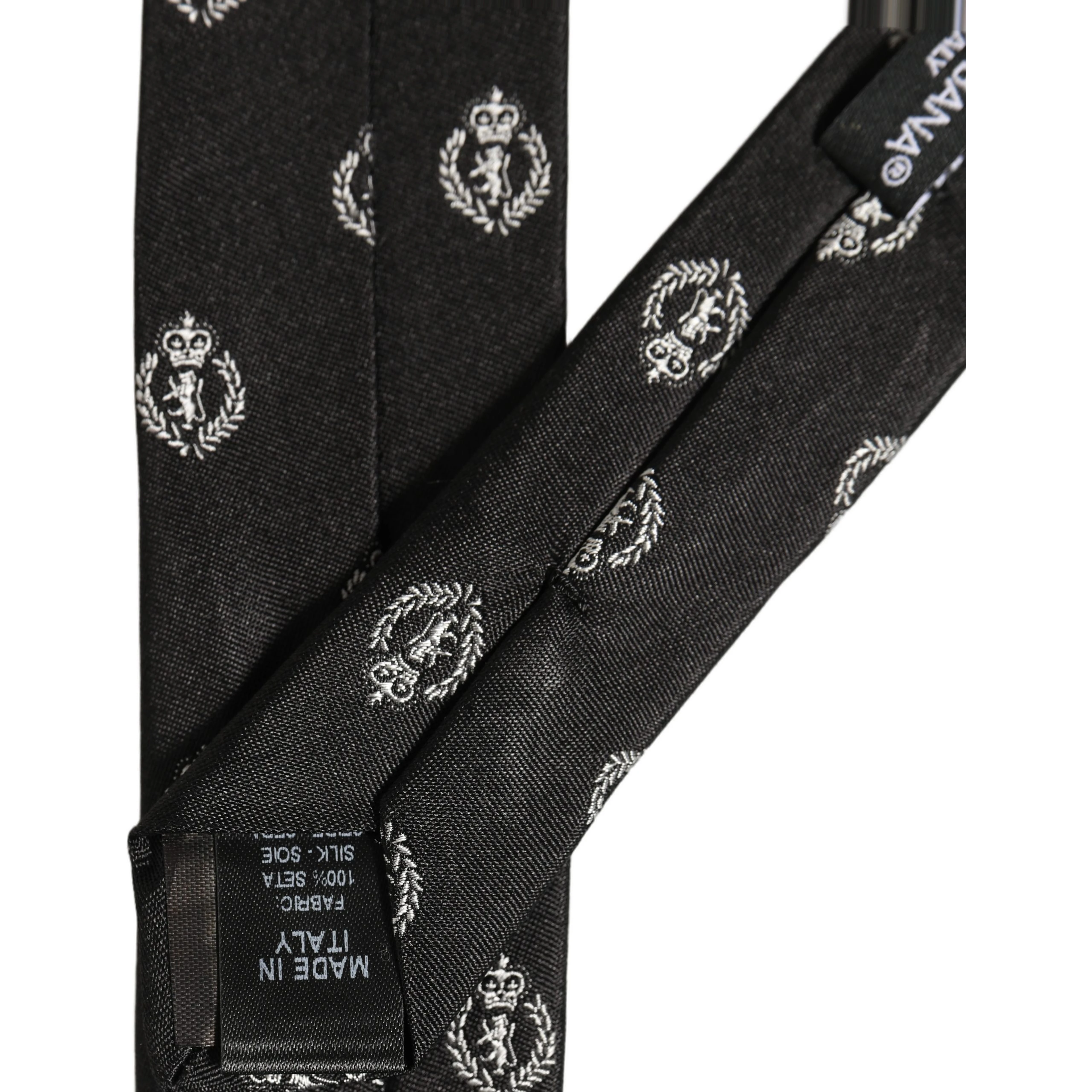 Black Crest Emblem Silk Adjustable Necktie Accessory Tie